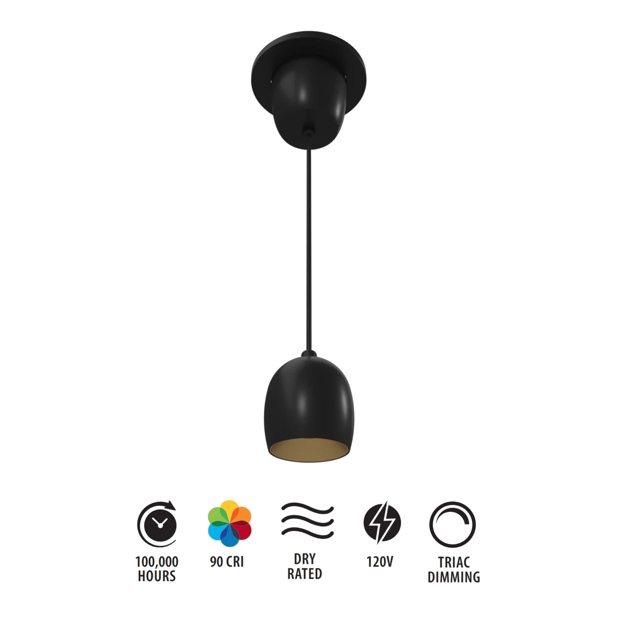 RAB ARC 3 in. Integrated LED Pendant, Black with Gold Reflector