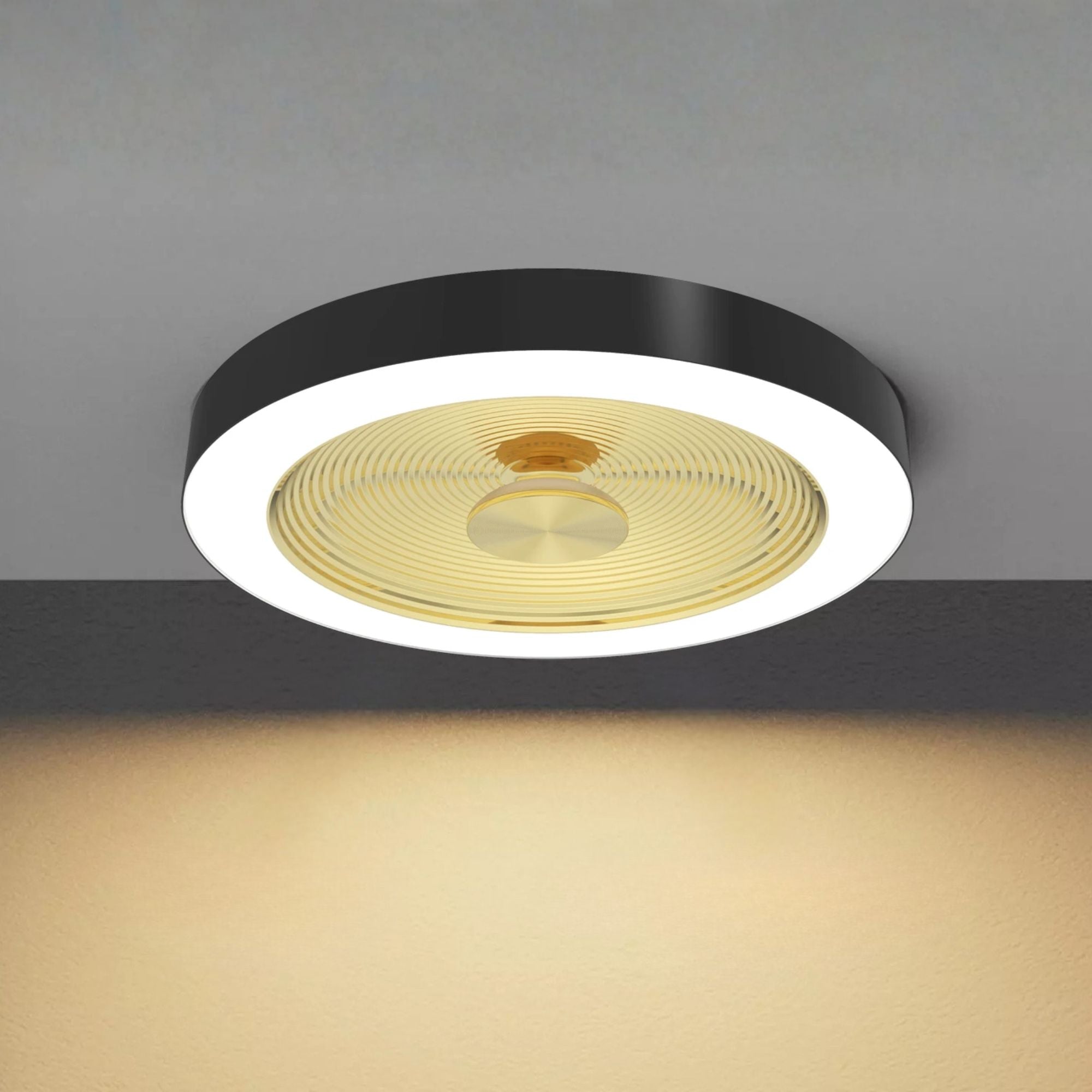 RAB Aura 16" Flush Mount Light, Selectable CCT, Black Housing Gold Reftector