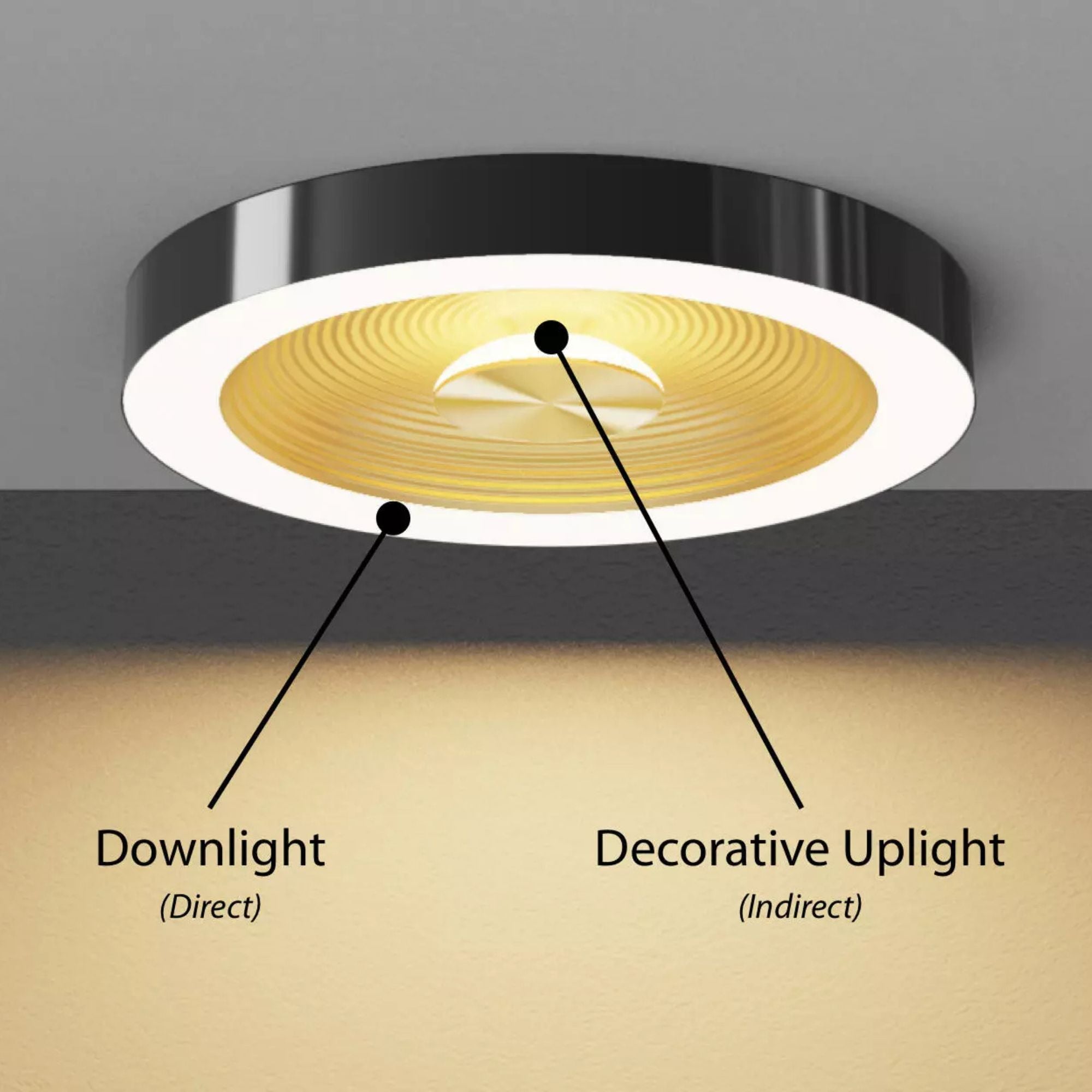 RAB Aura 16" Flush Mount Light, Selectable CCT, Black Housing Gold Reftector
