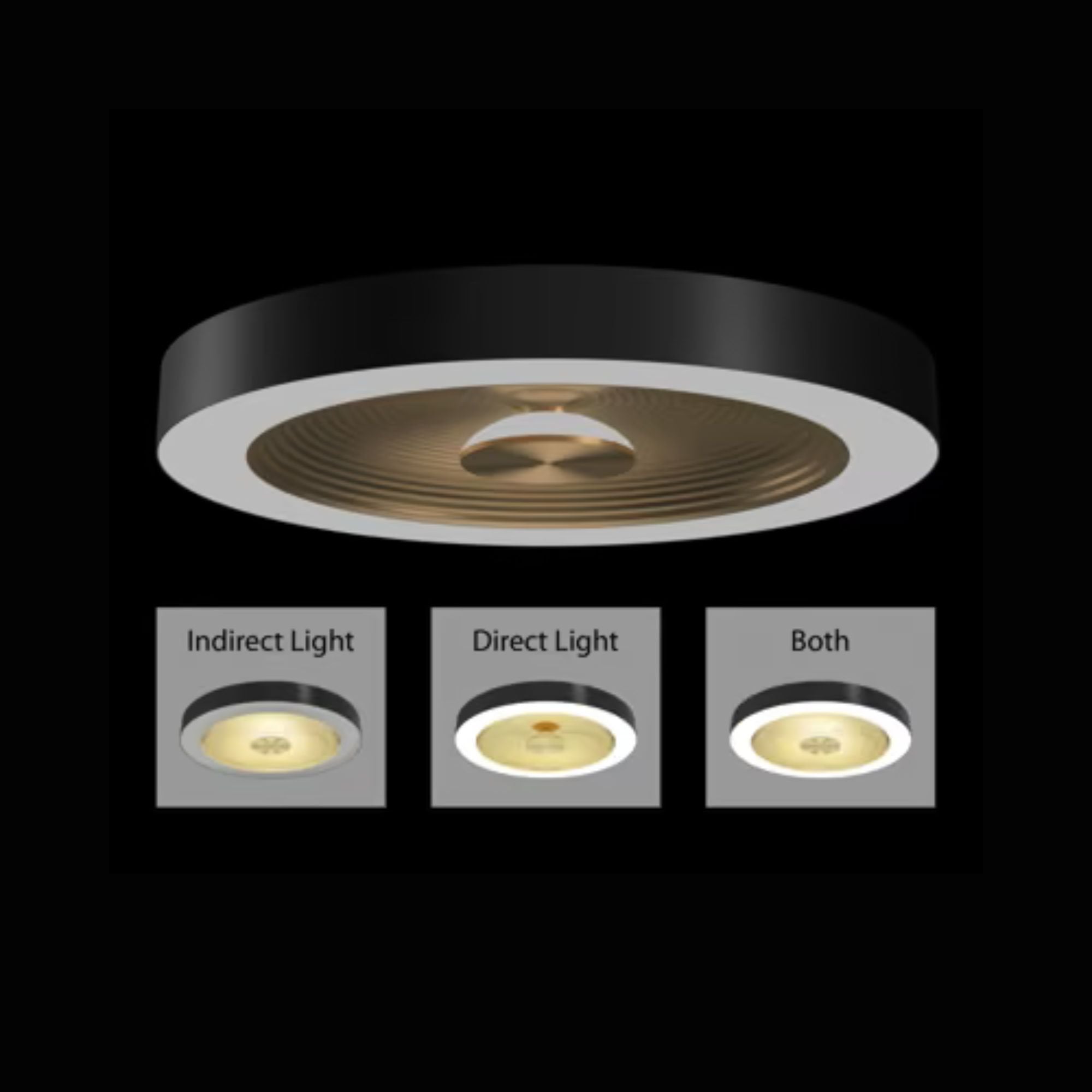 RAB Aura 16" Flush Mount Light, Selectable CCT, Black Housing Gold Reftector