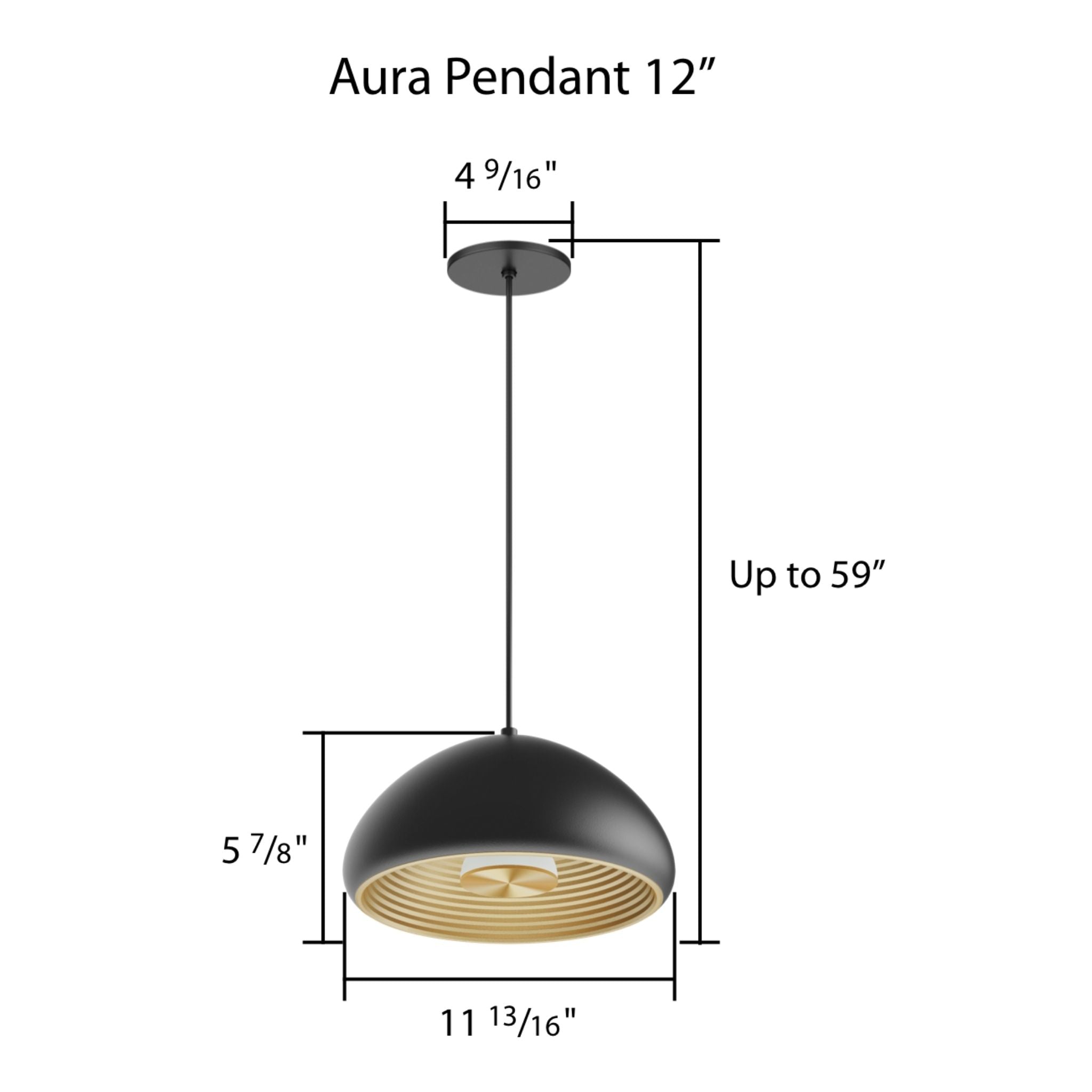 RAB Aura 12 in. LED Pendant Light, Black Housing Gold Reflector