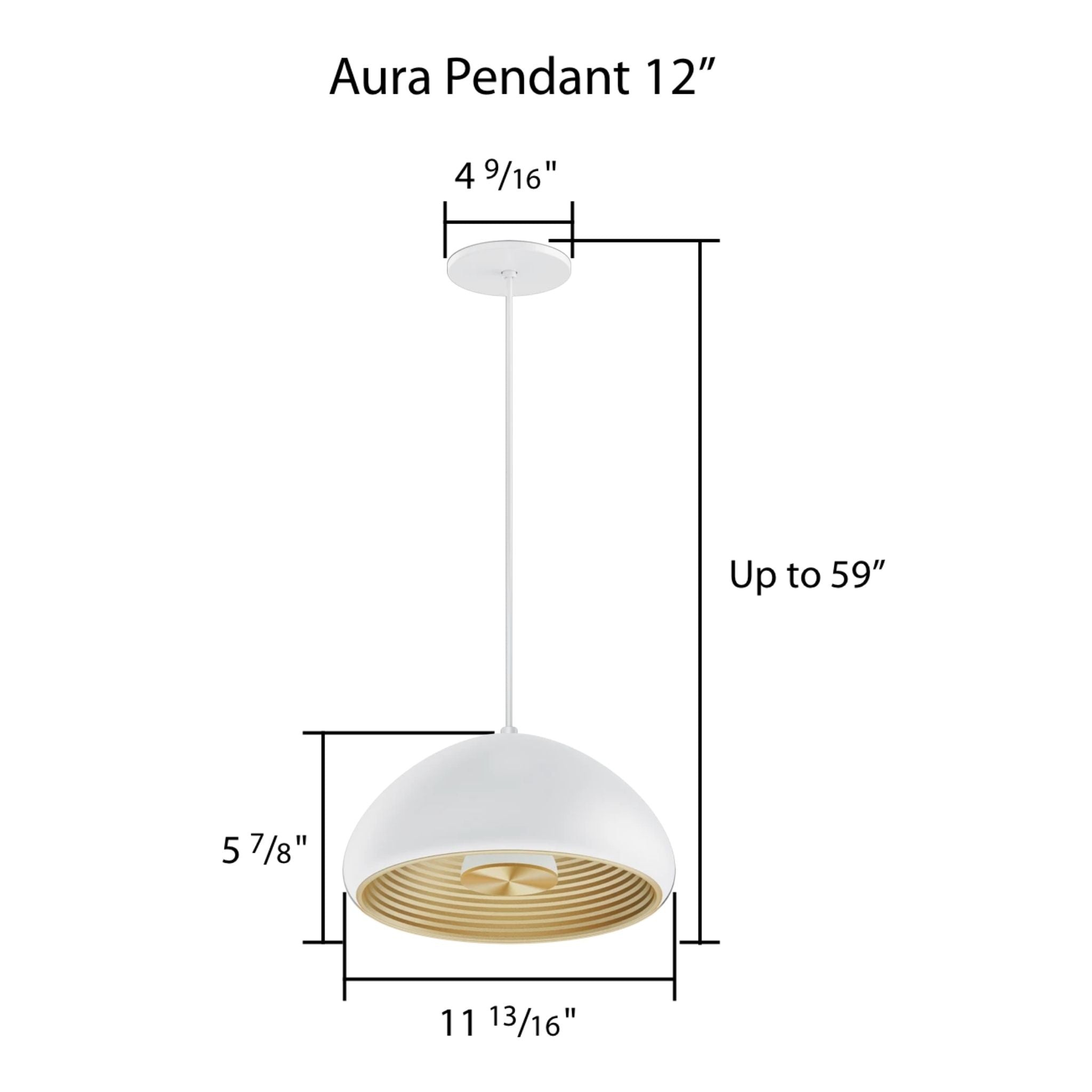 RAB Aura 12 in. LED Pendant Light, White Housing Gold Reflector