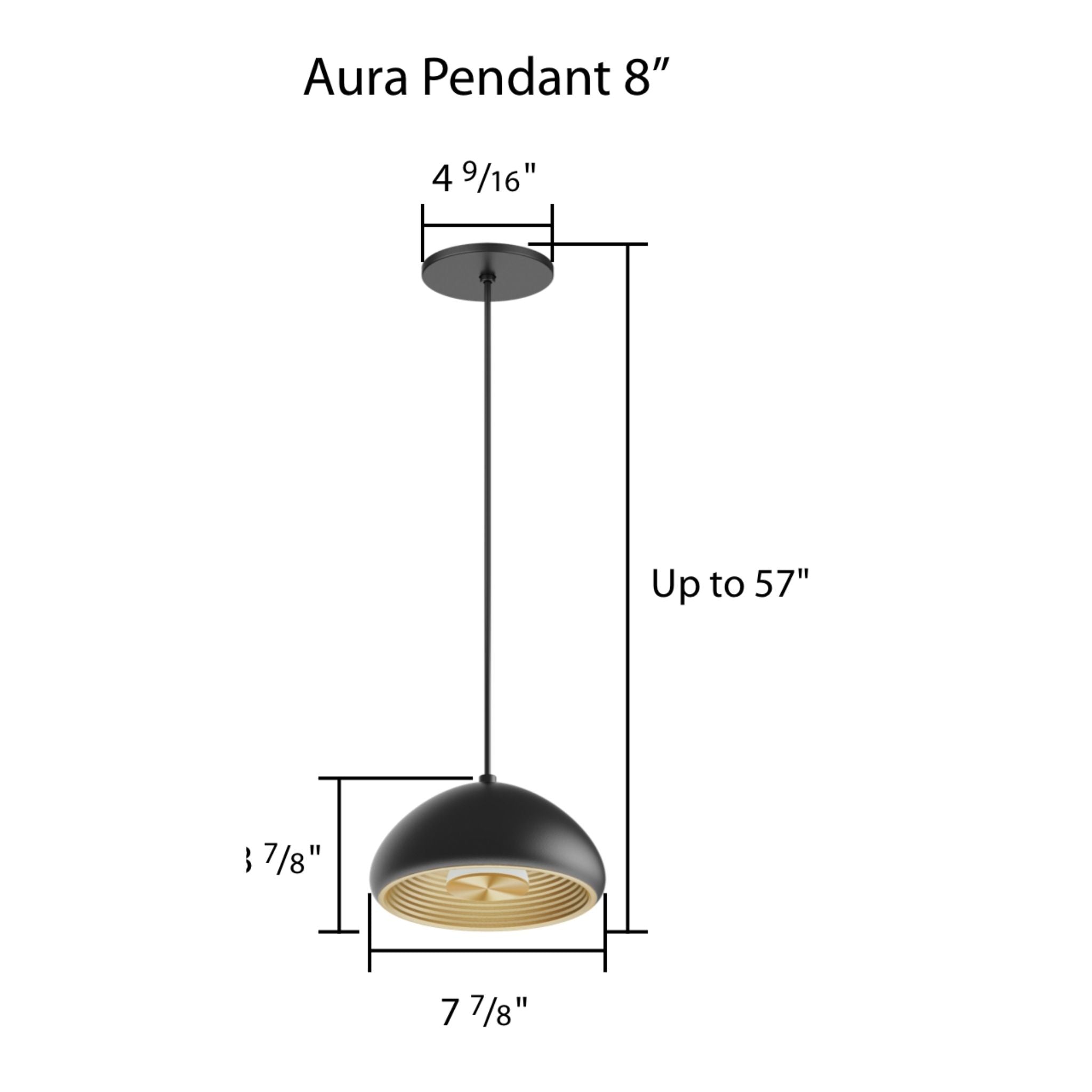 RAB Aura 8 in. LED Pendant Light, Black Housing Gold Reflector