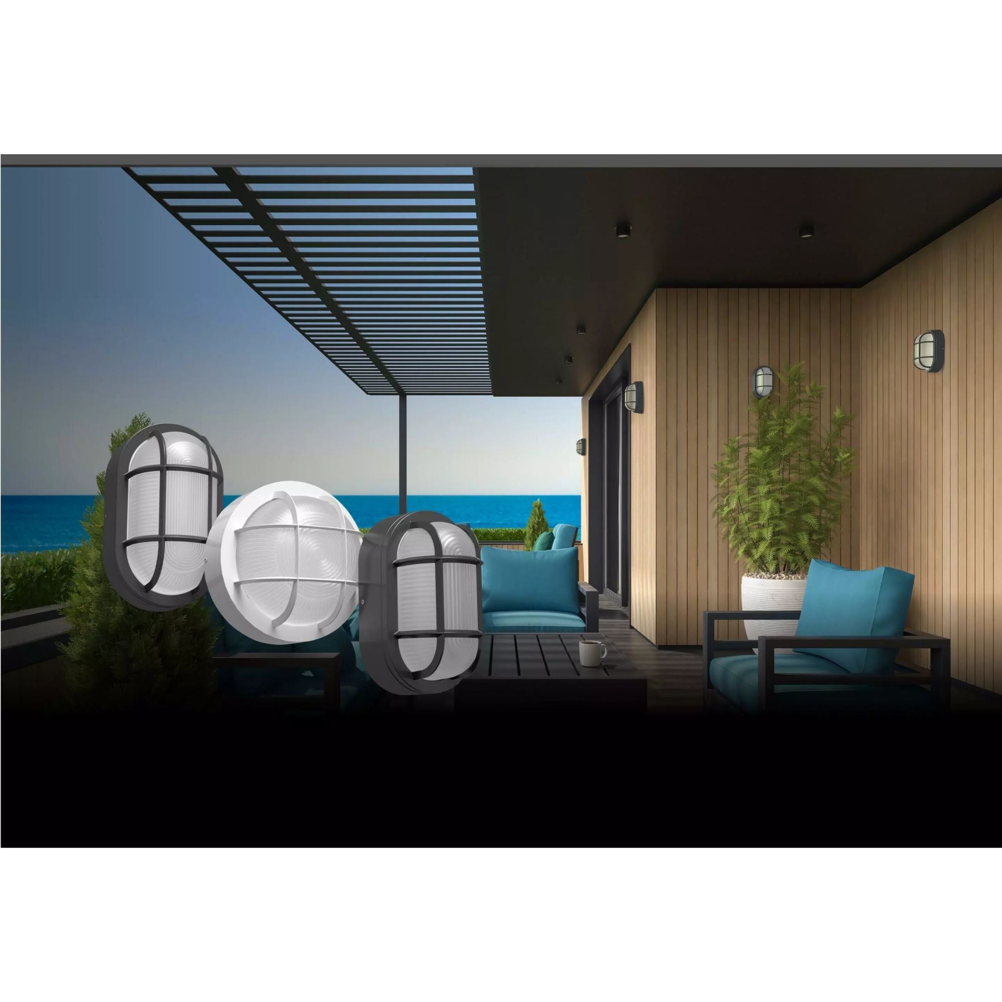 8" Round Bulkhead Wall Sconce, 1600 Lm, 30K/40K/50K, White, 120-277V - Bees Lighting