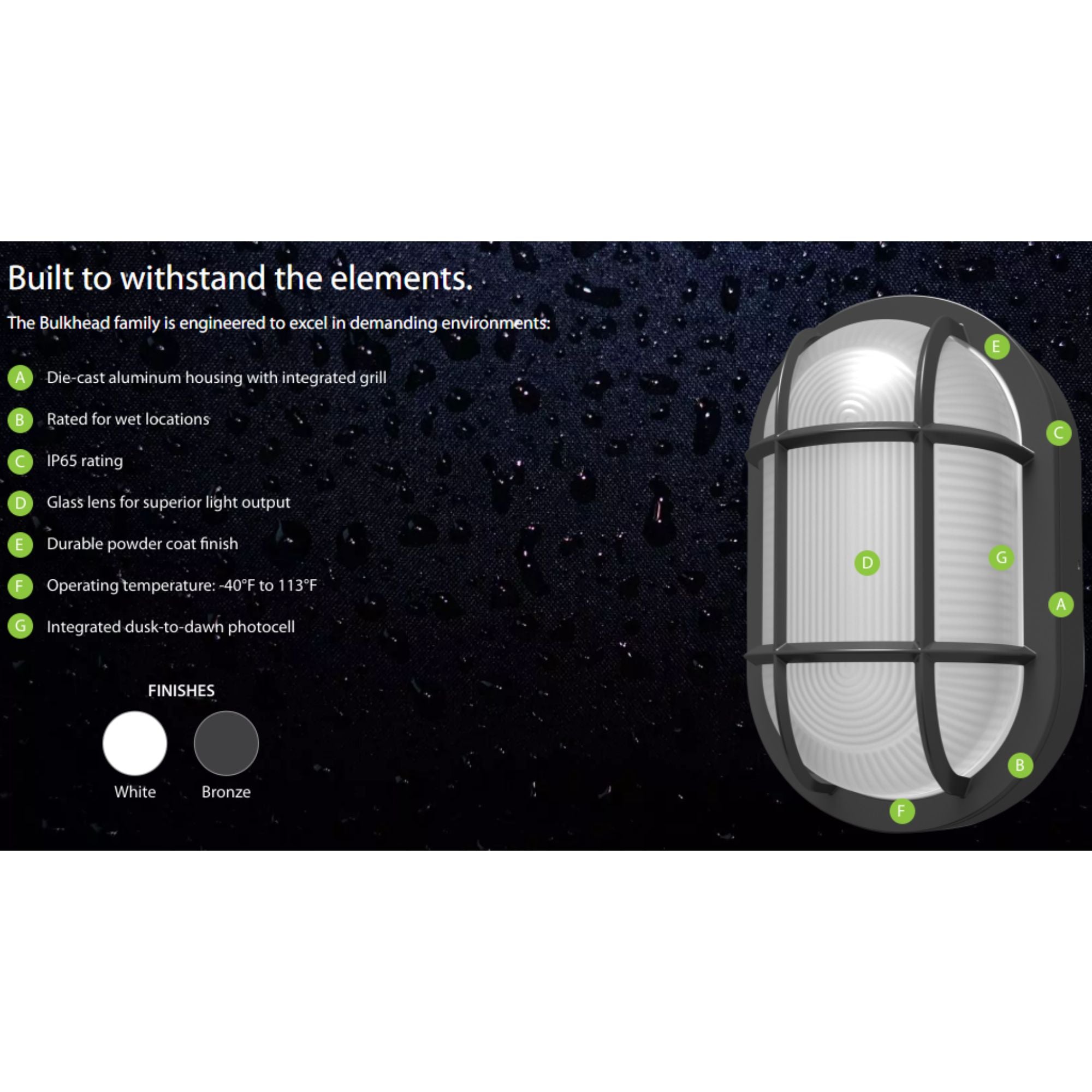 8" Round Bulkhead Wall Sconce, 1600 Lm, 30K/40K/50K, White, 120-277V - Bees Lighting