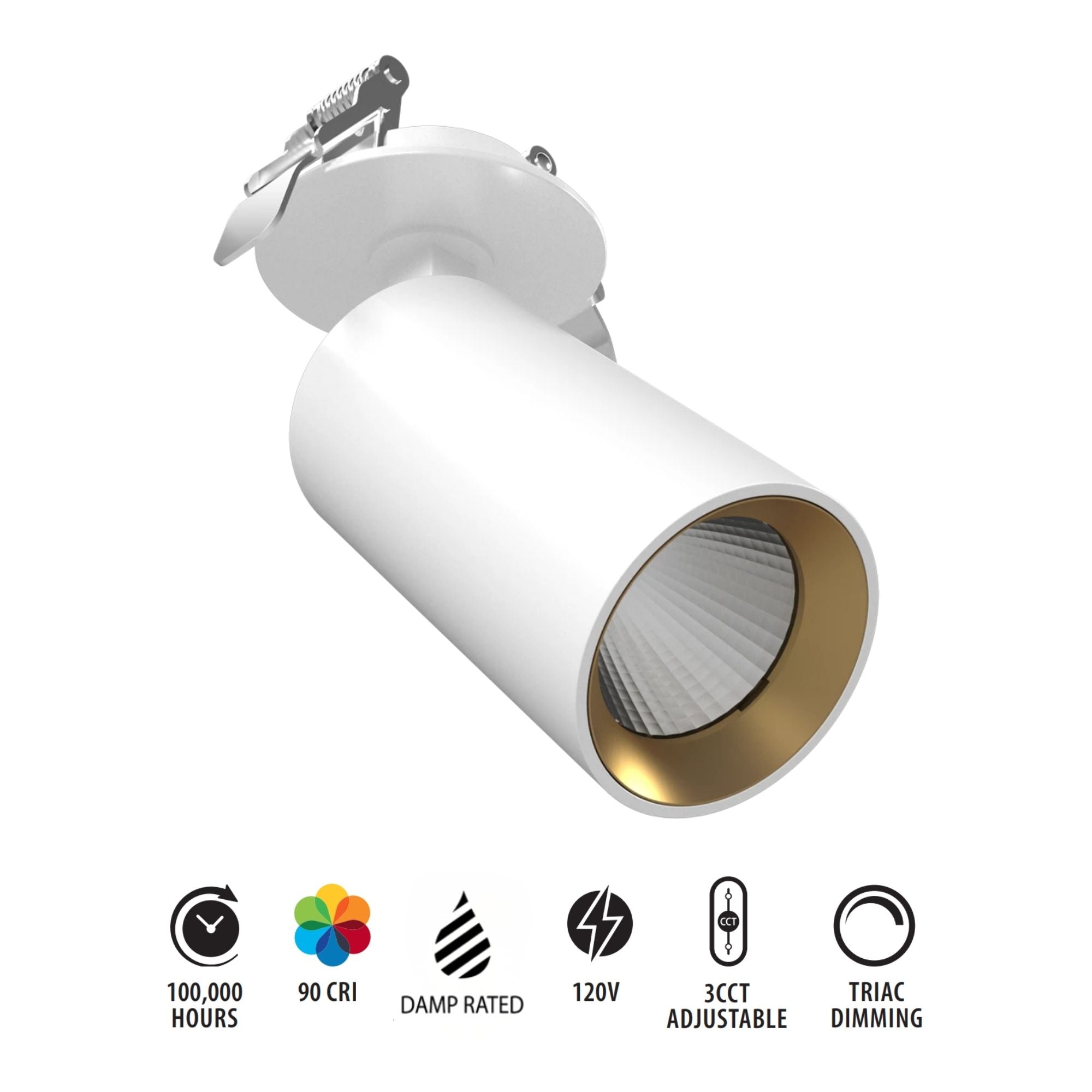 RAB COL6RM Recessed Downlight Track Head 6W 587 Lumens Selectable CCT, White