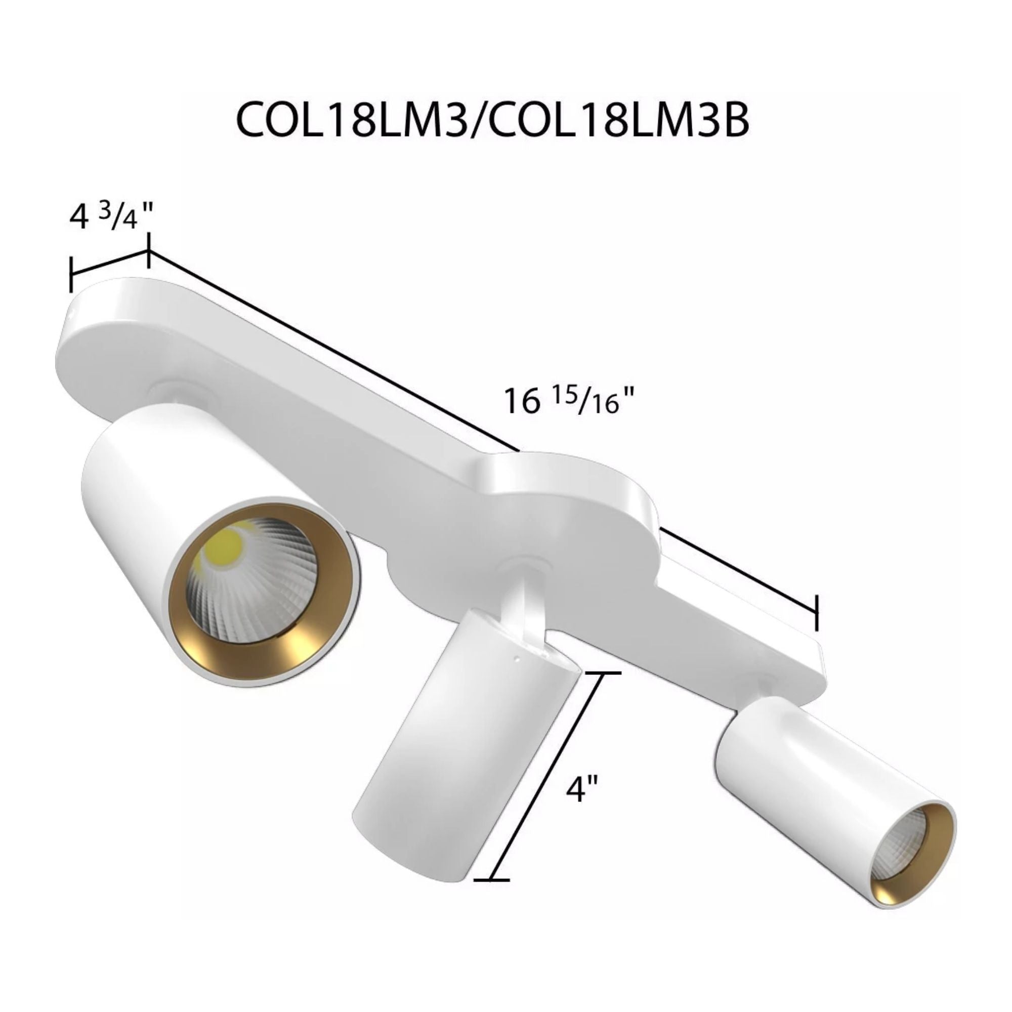 RAB 3-Head Track Fixture, White, Selectable CCT, 1698 Lumens, 36° Optics