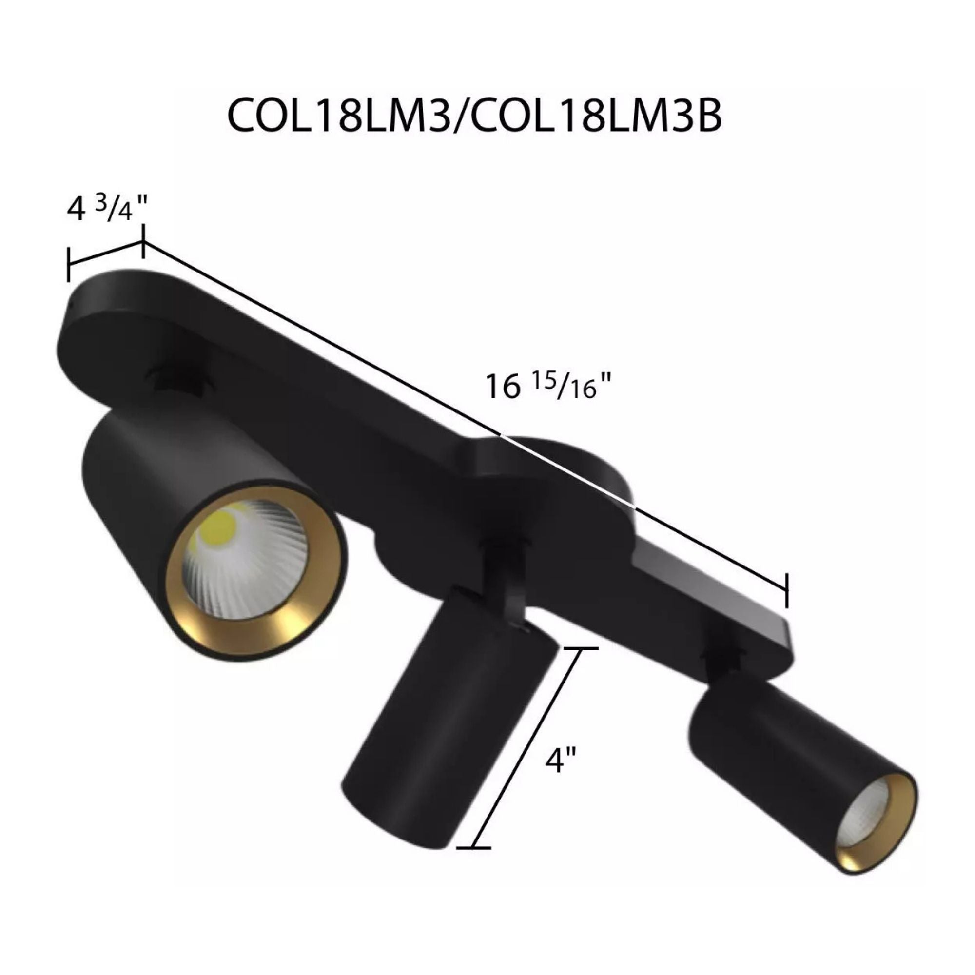 RAB 3-Head Track Fixture, Black, Selectable CCT, 1698 Lumens, 36° Optics