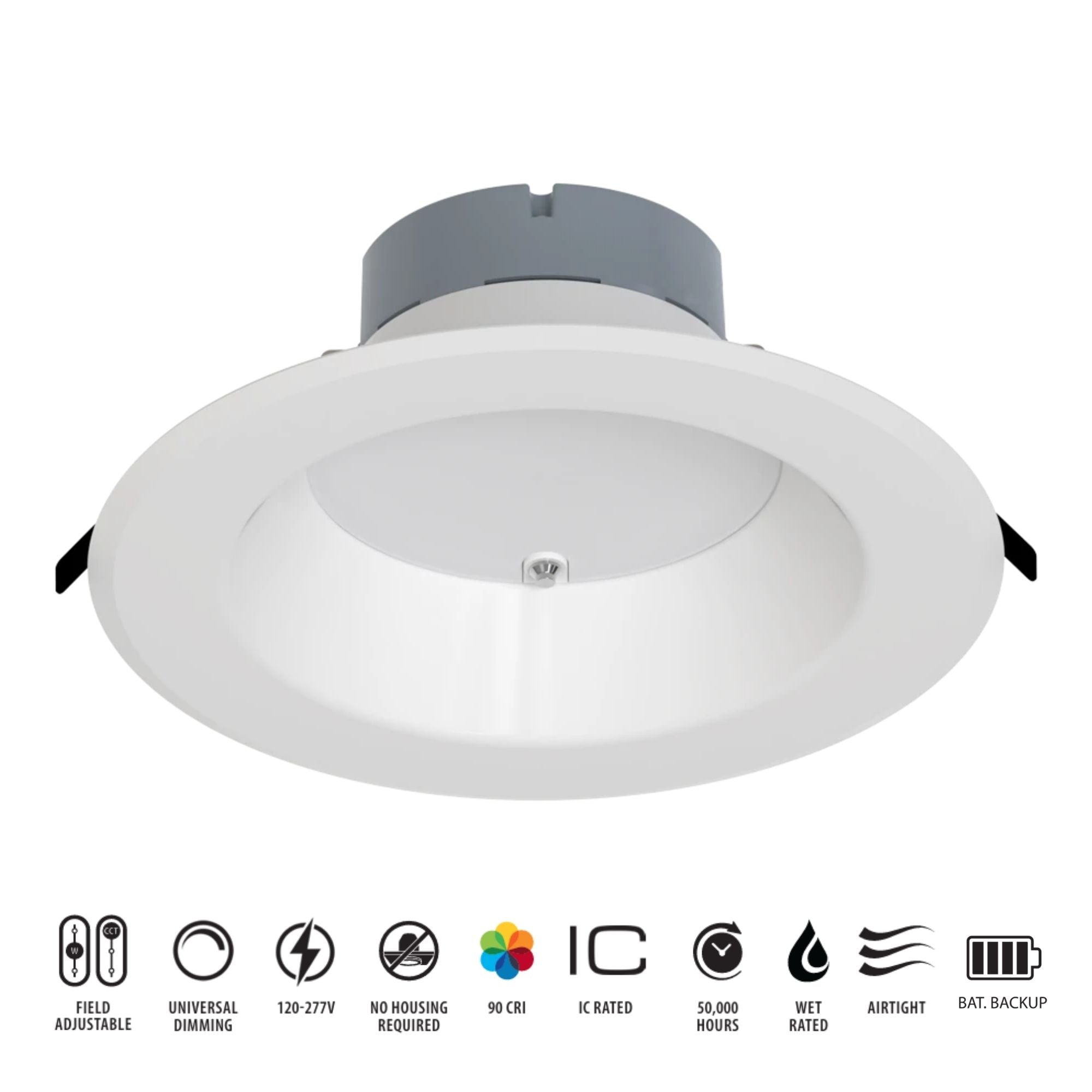 RAB CR10/E 10 in. Open Deep Regressed Downlight 38W 4500 Lumens Selectable CCT, Emergency Battery Included