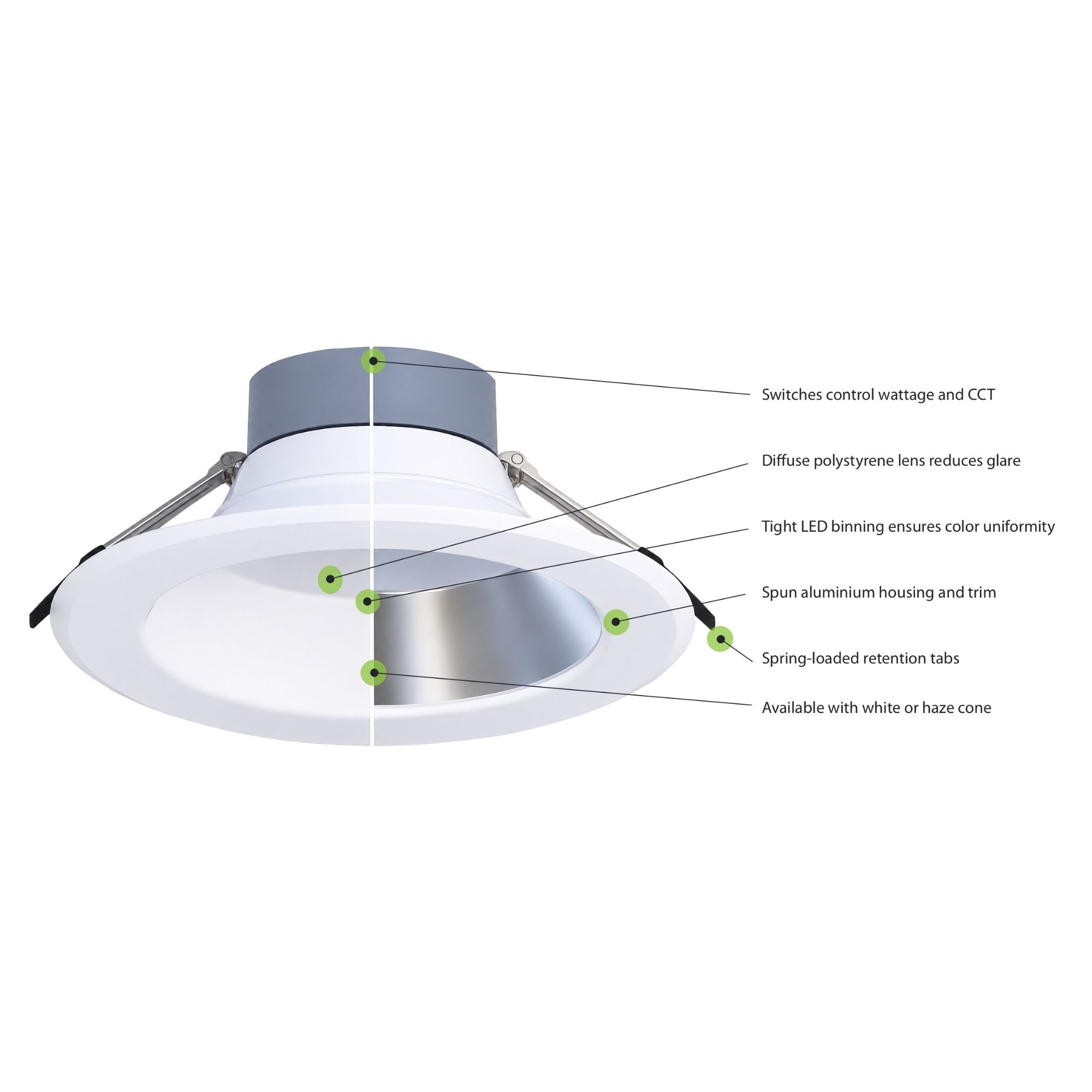 RAB CR6/E 6 in. Open Deep Regressed Downlight 22W 2500 Lumens Selectable CCT, Emergency Battery Included
