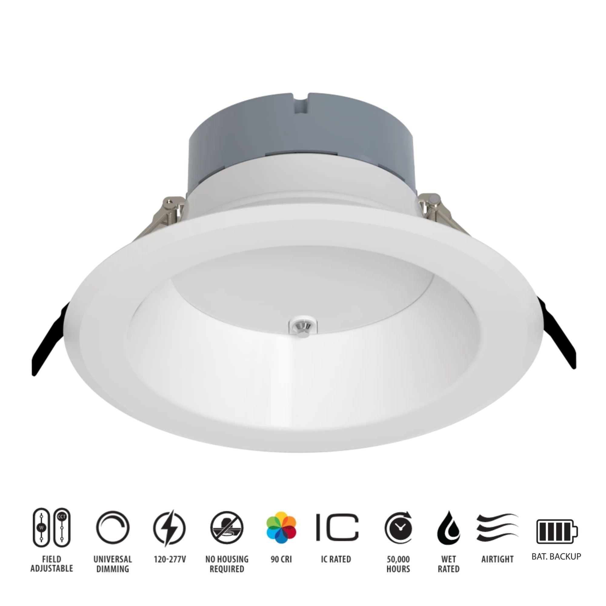 RAB CR8/E 8 in. Open Deep Regressed Downlight 31W 3500 Lumens Selectable CCT, Emergency Battery Included