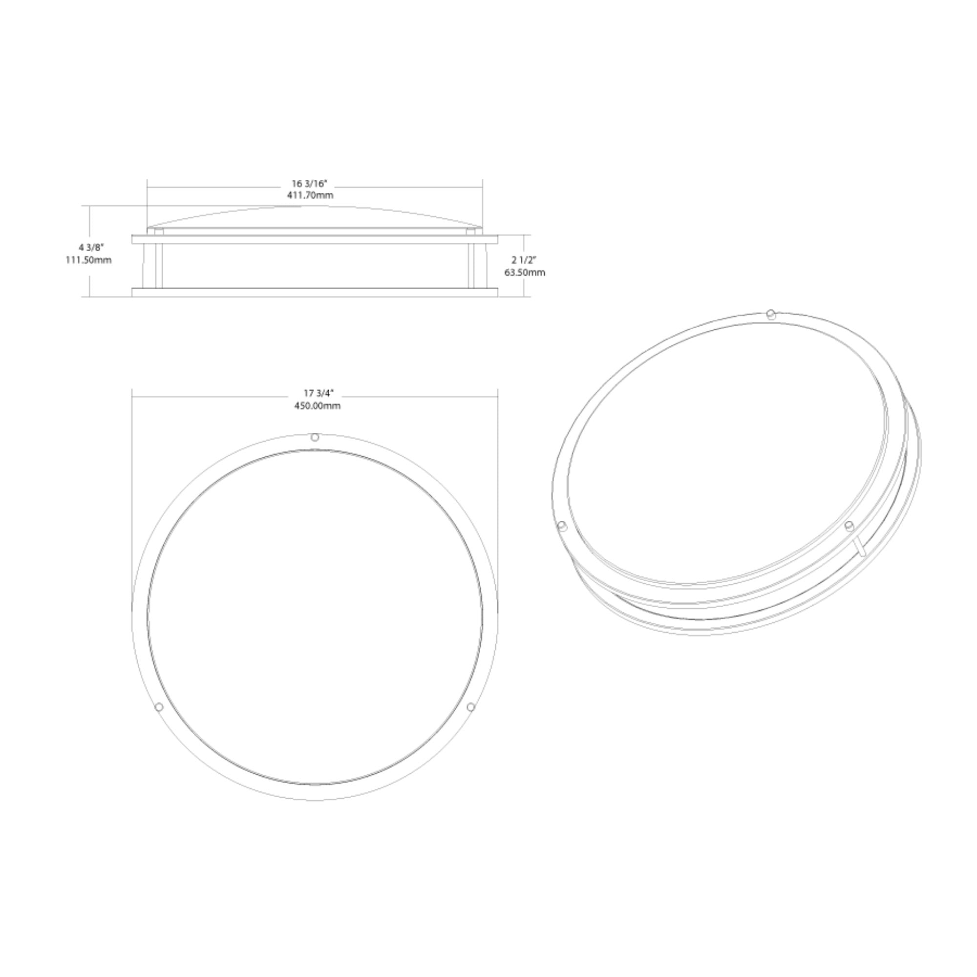 CRVFA 18" LED Flush Mount, 5CCT, Brushed Nickel, 120-277V, Battery Backup