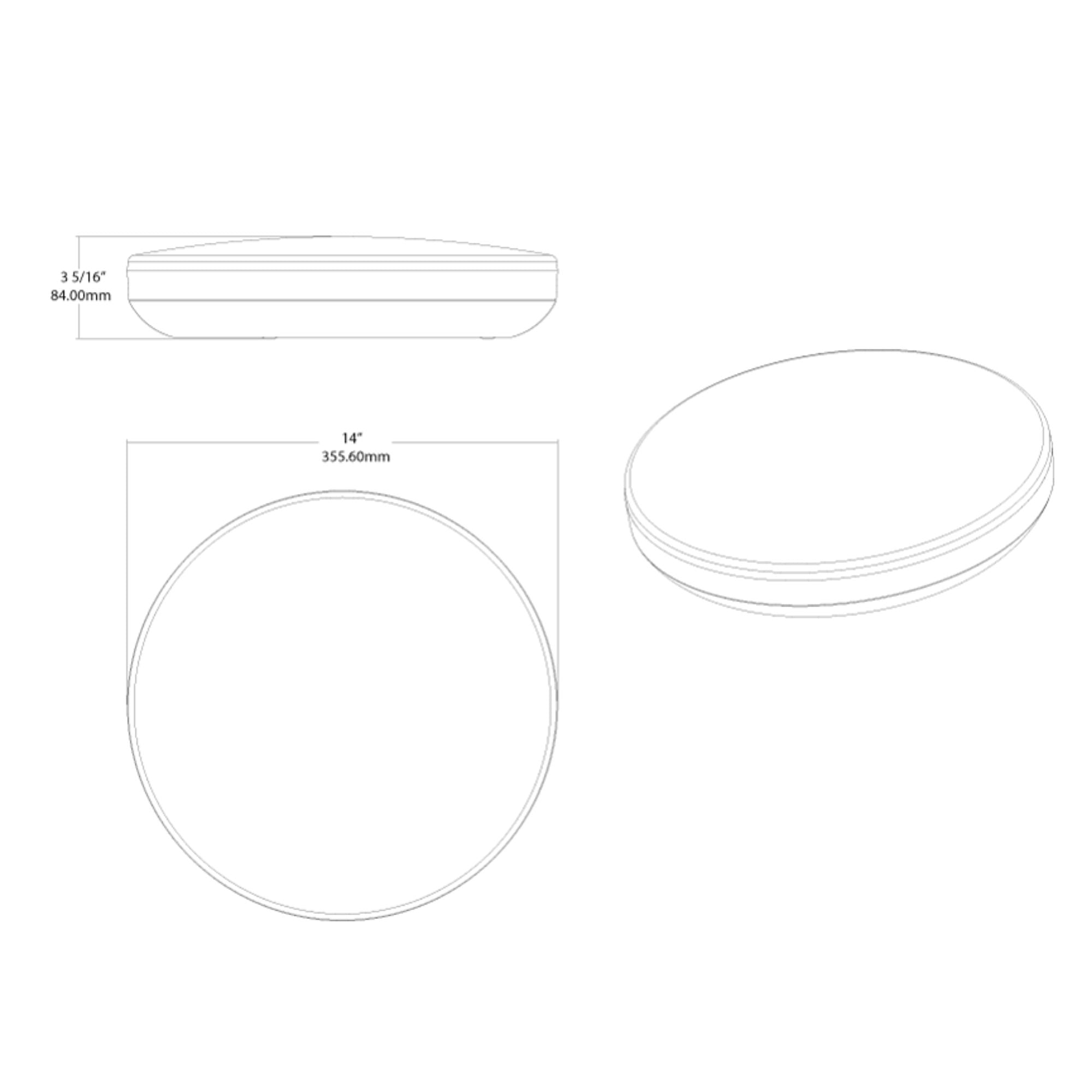 CRVFA 14" LED Surface Mount, 5CCT, White Finish, 120-277V, Triac Dim, Battery Backup