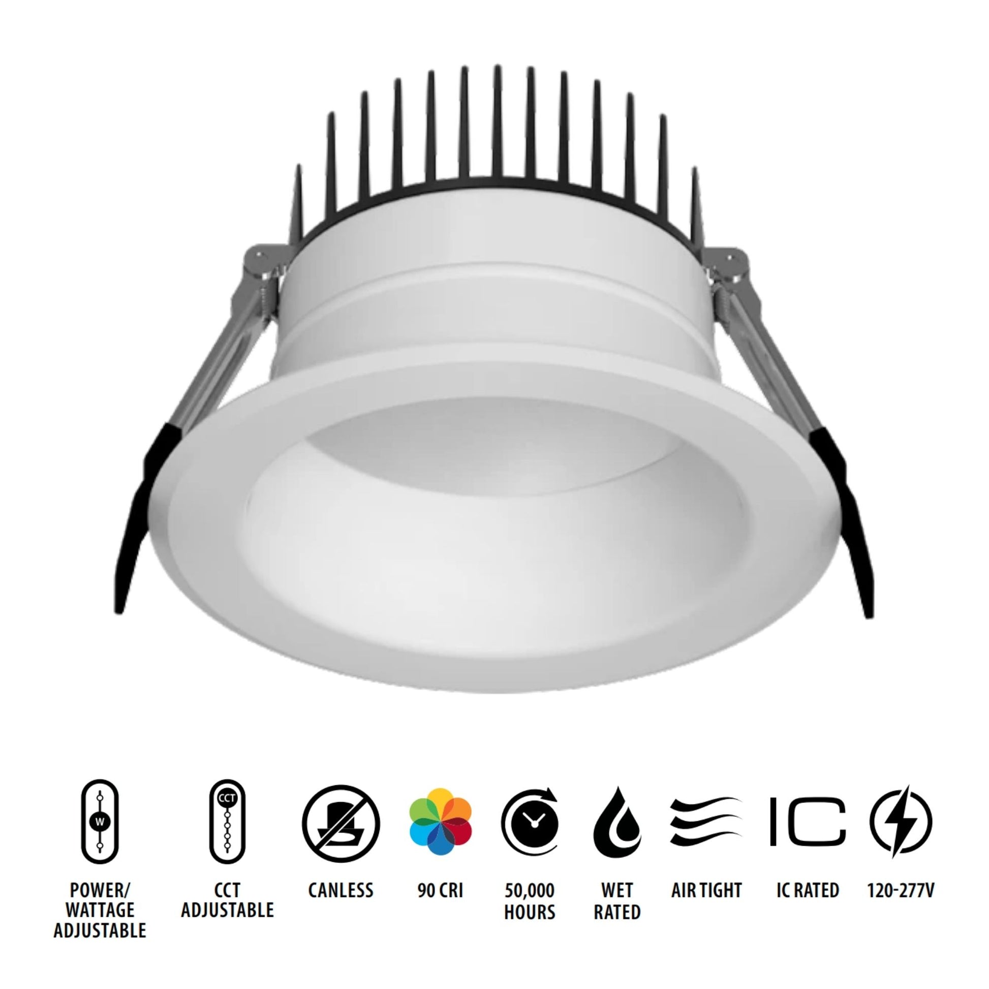 4" High-Output Commercial Downlight, 2000 Lm, 5-CCT, 120-277V, ELV/0-10V - Bees Lighting