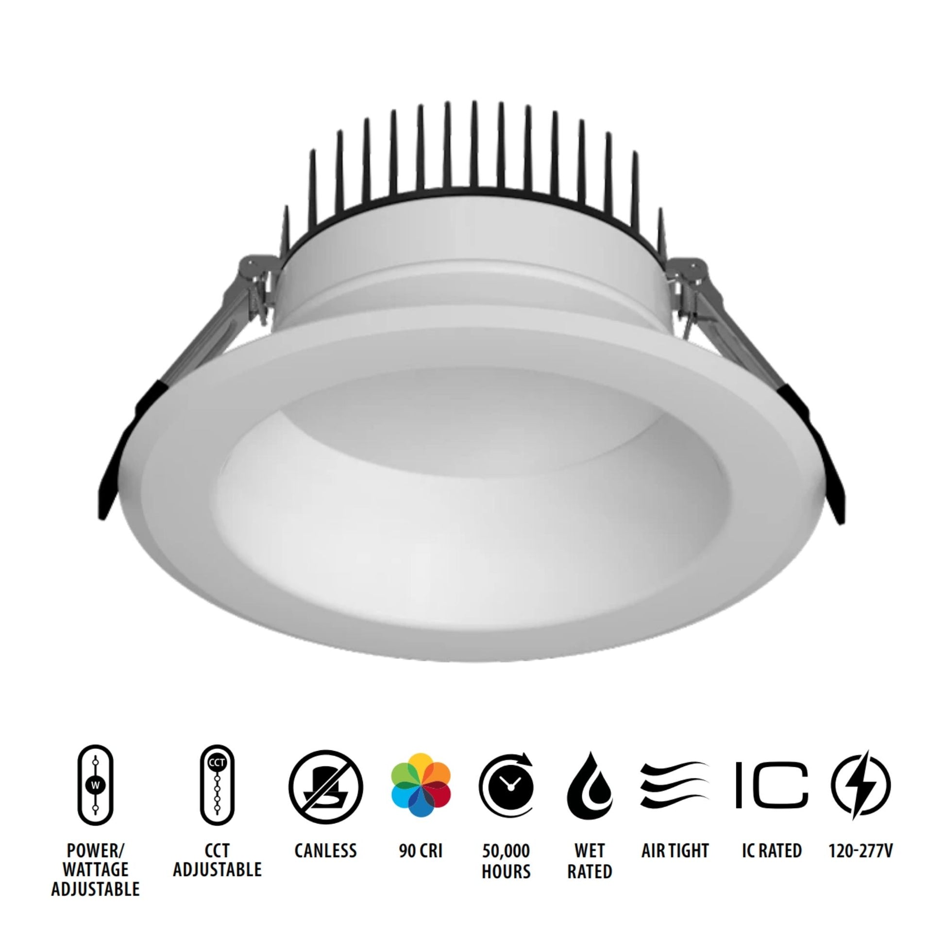 6" High-Output Commercial Downlight, 5000 Lm, 5-CCT, 120-277V, ELV/0-10V - Bees Lighting