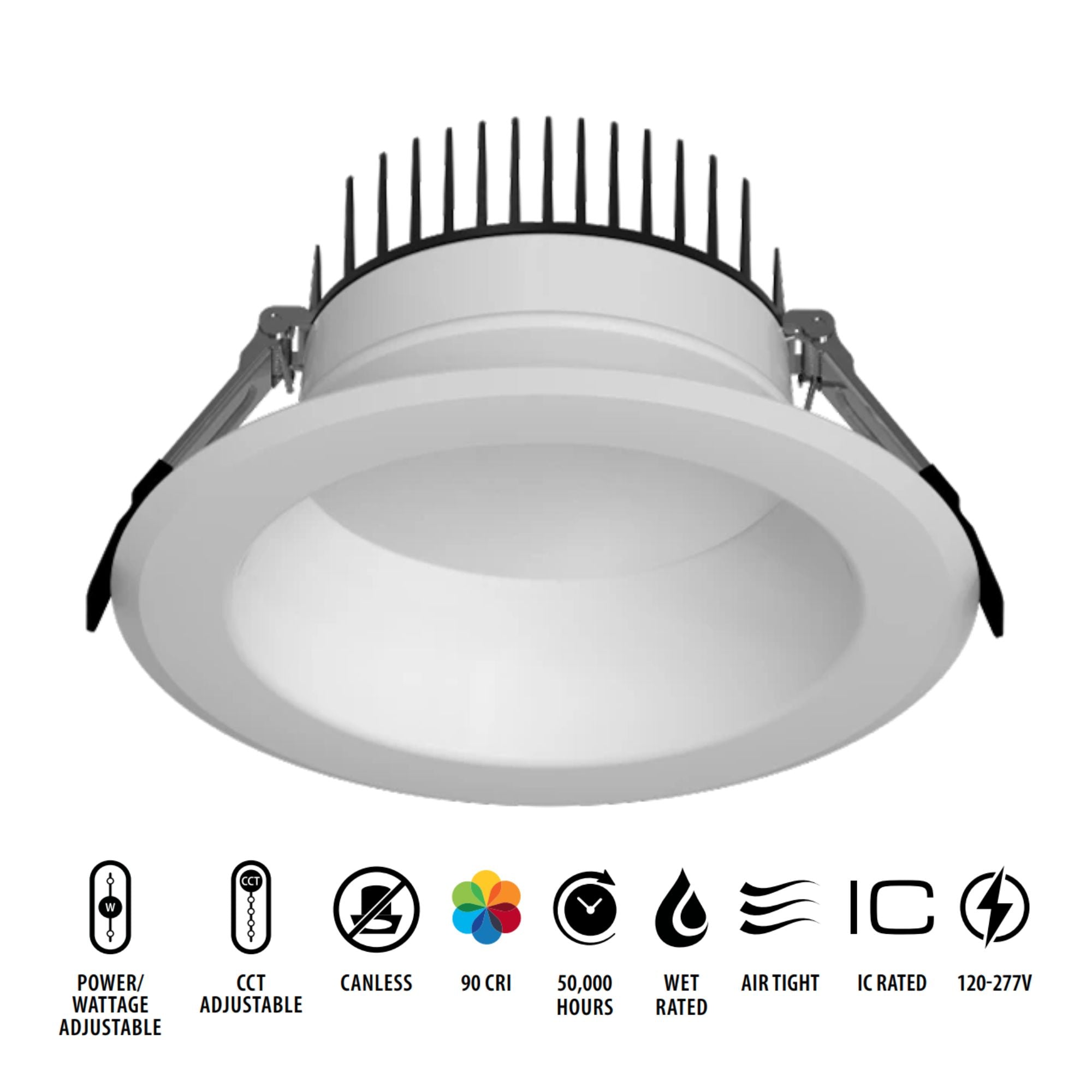 6" High-Output Commercial Downlight, 5000 Lm, 5-CCT, 120-277V, ELV/0-10V