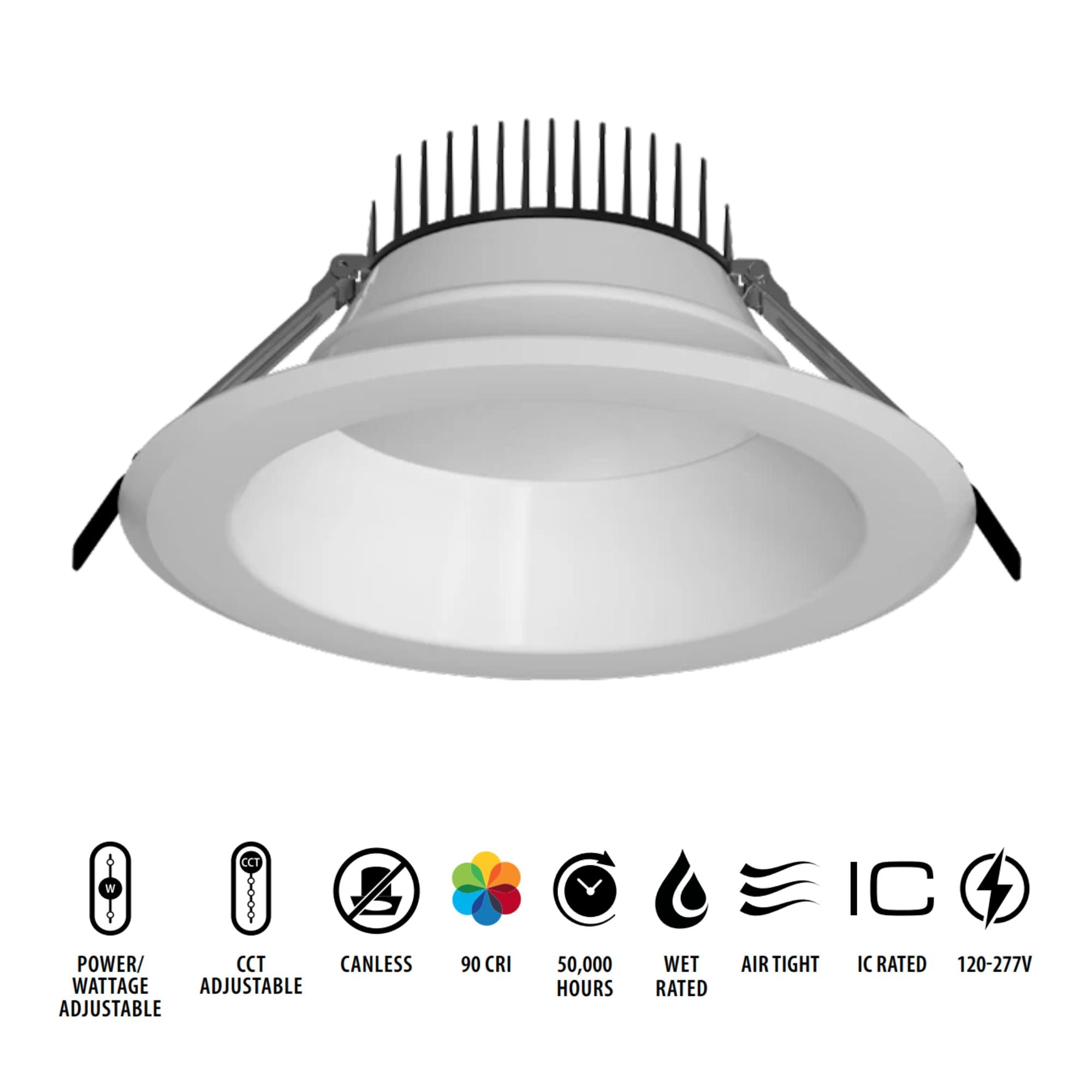 8" High-Output Commercial Downlight, 8000 Lm, 5-CCT, 120-277V, 0-10V