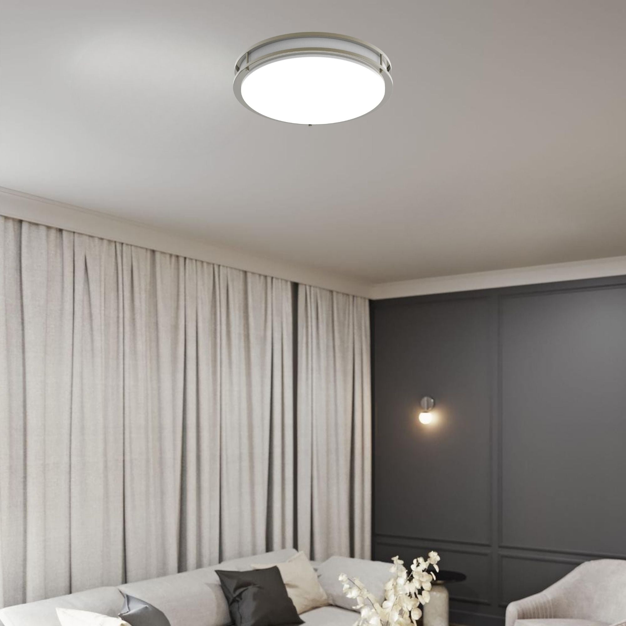 CURV 18" LED Flush Mount, 5CCT Brushed Nickel Finish, Occupancy Sensor