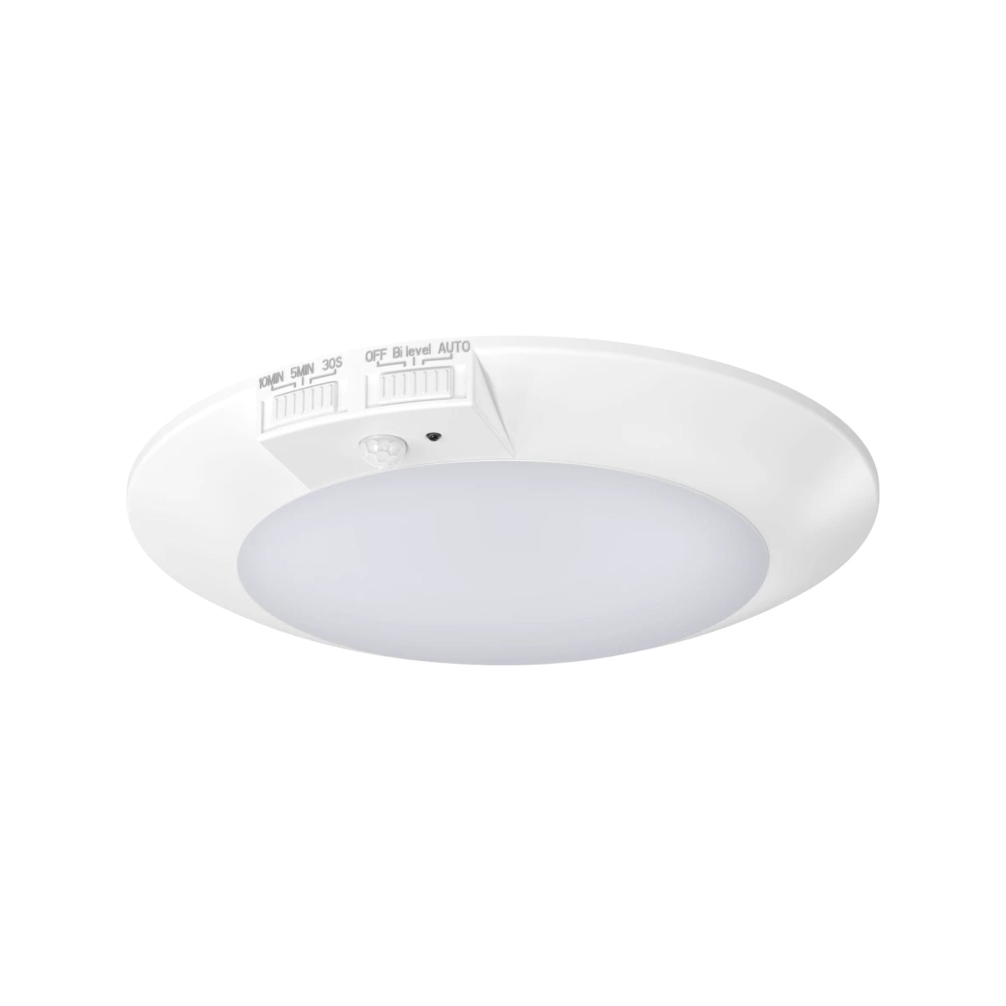 RAB DISK-6/PIR 6" LED Surface Mount, 12W, 1050lm, Selectable CCT, 120V, White, Motion Sensor