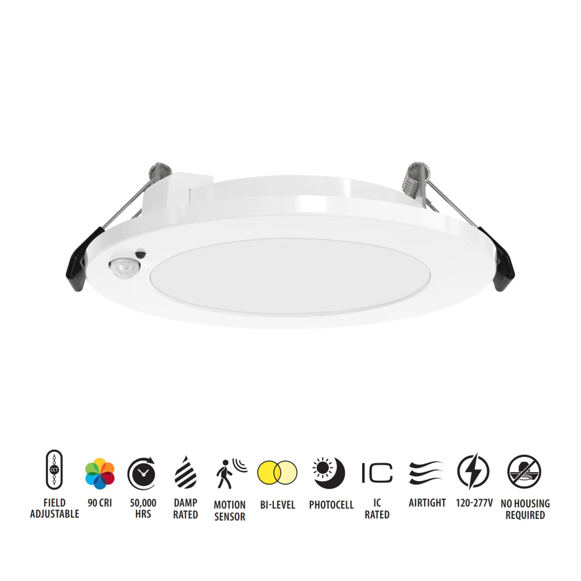 RAB WFR-4R/PIR 4" LED Recessed Wafer Downlight, 9W, 750lm, Selectable CCT, 120-277V, Motion Sensor