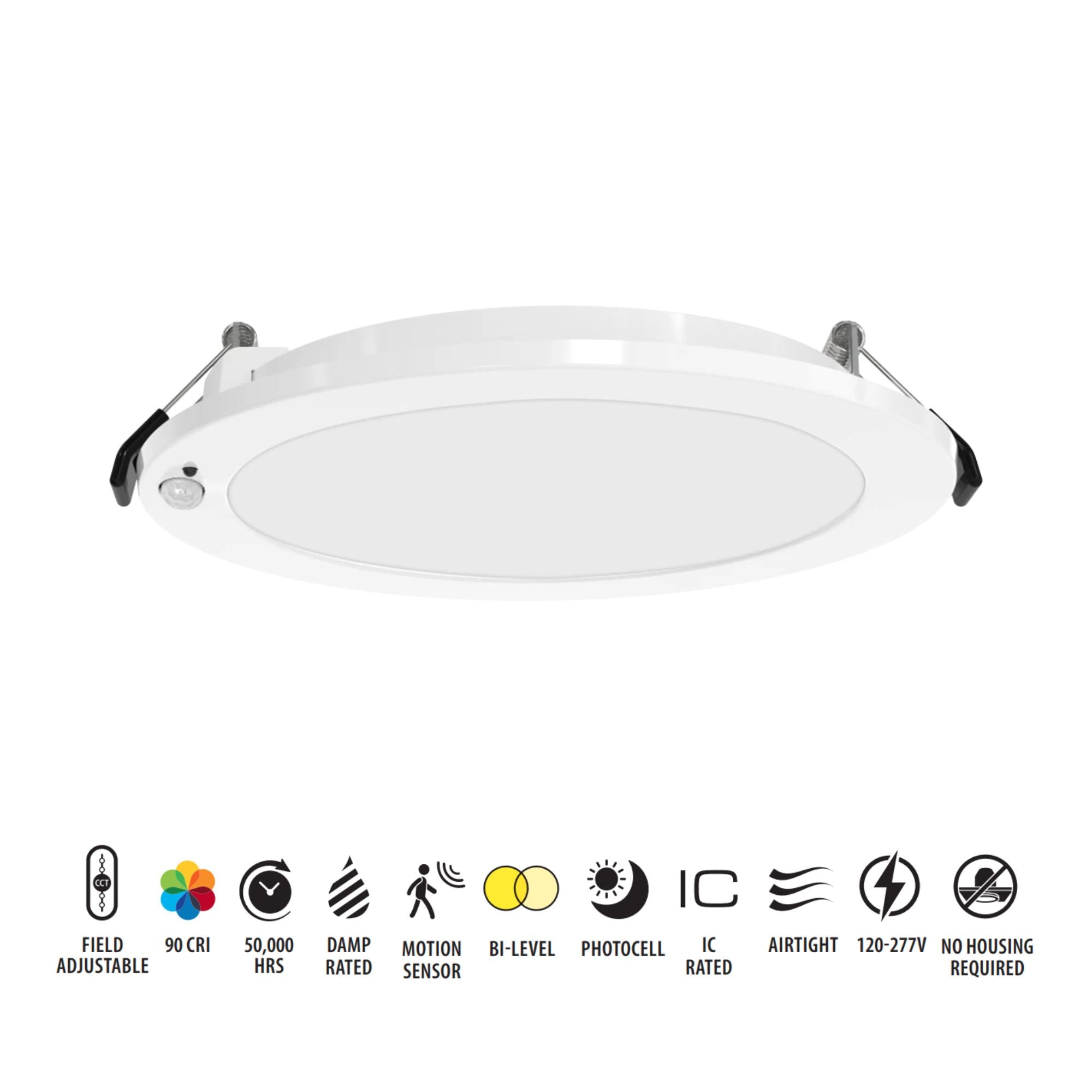 RAB WFR-6R/PIR 6" LED Recessed Wafer Downlight, 13W, 1100lm, Selectable CCT, 120-277V, Motion Sensor