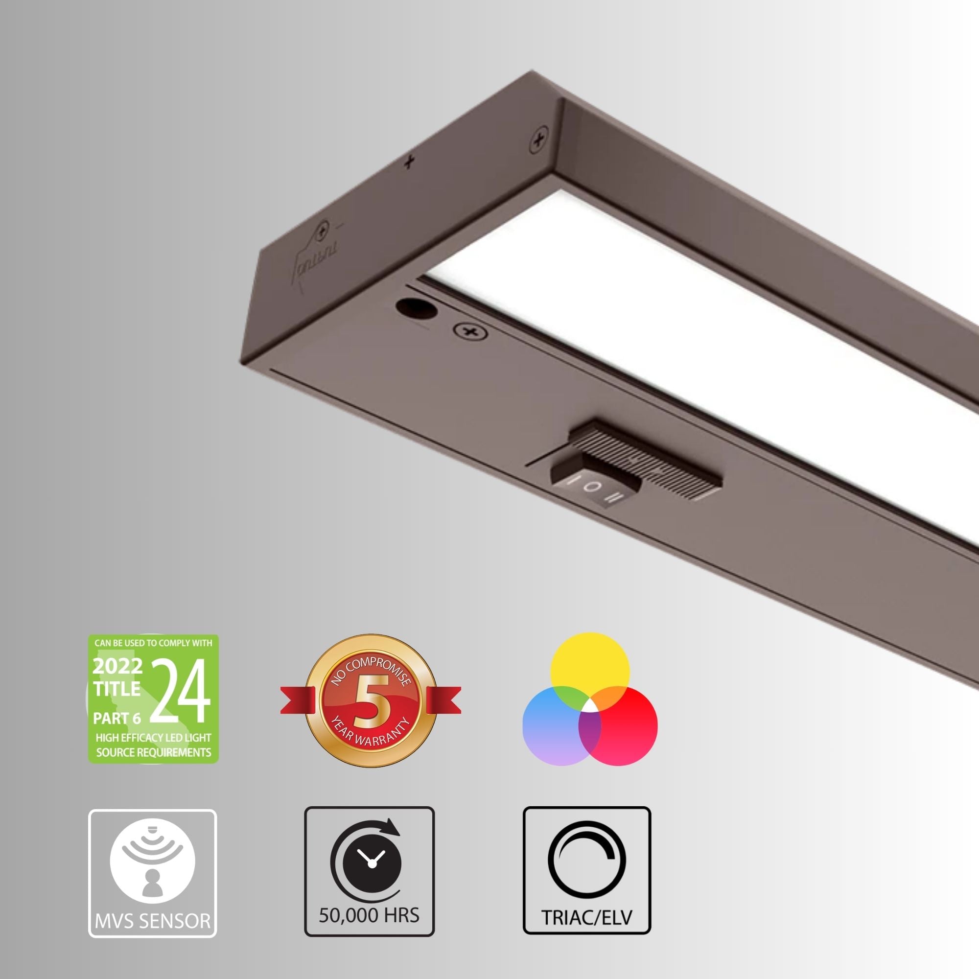 KNOOK 32" LED Under Cabinet Light, Selectable CCT, 16/8W, 120V, Brown