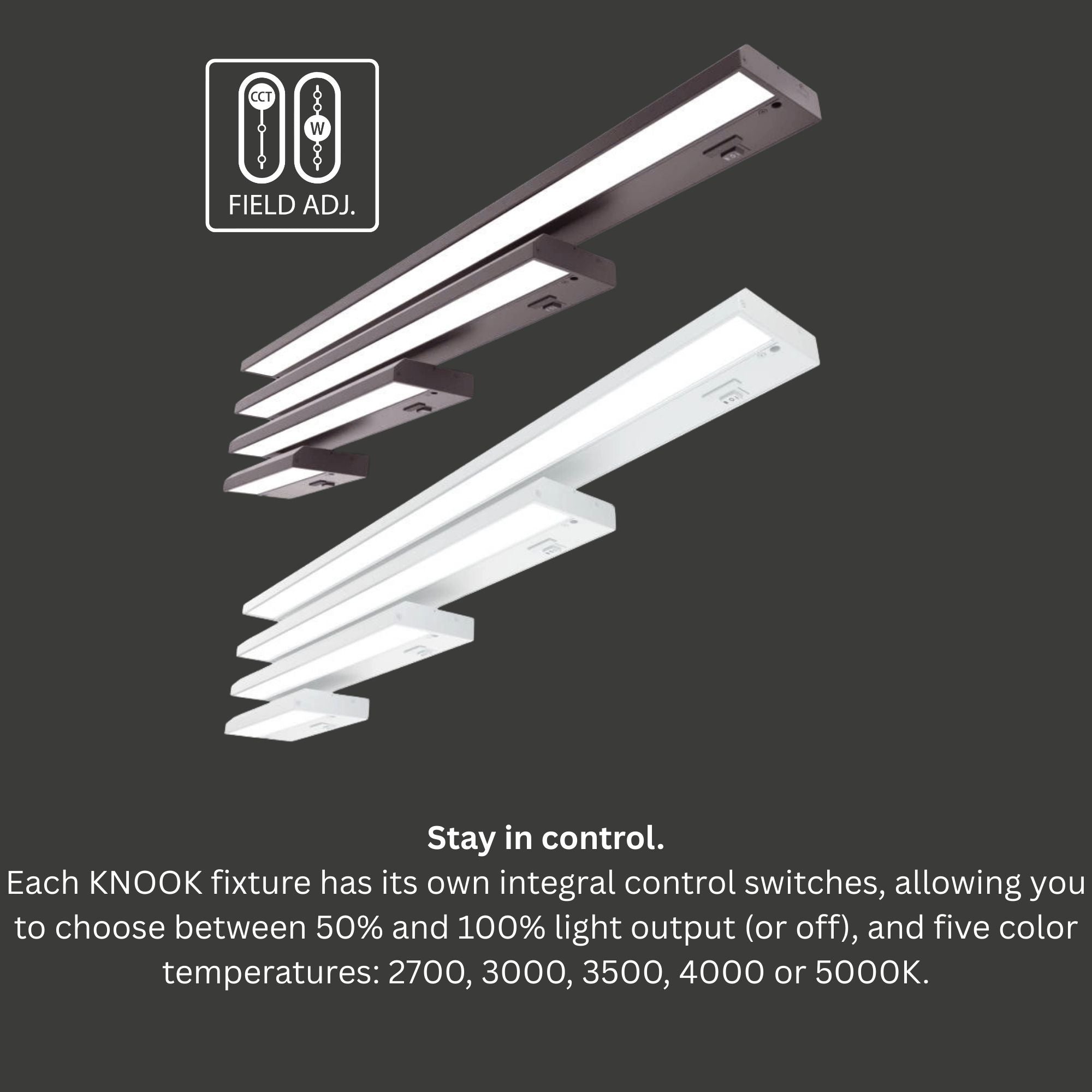 KNOOK 8" LED Under Cabinet Light, Selectable CCT, 4/2W, 120V, White