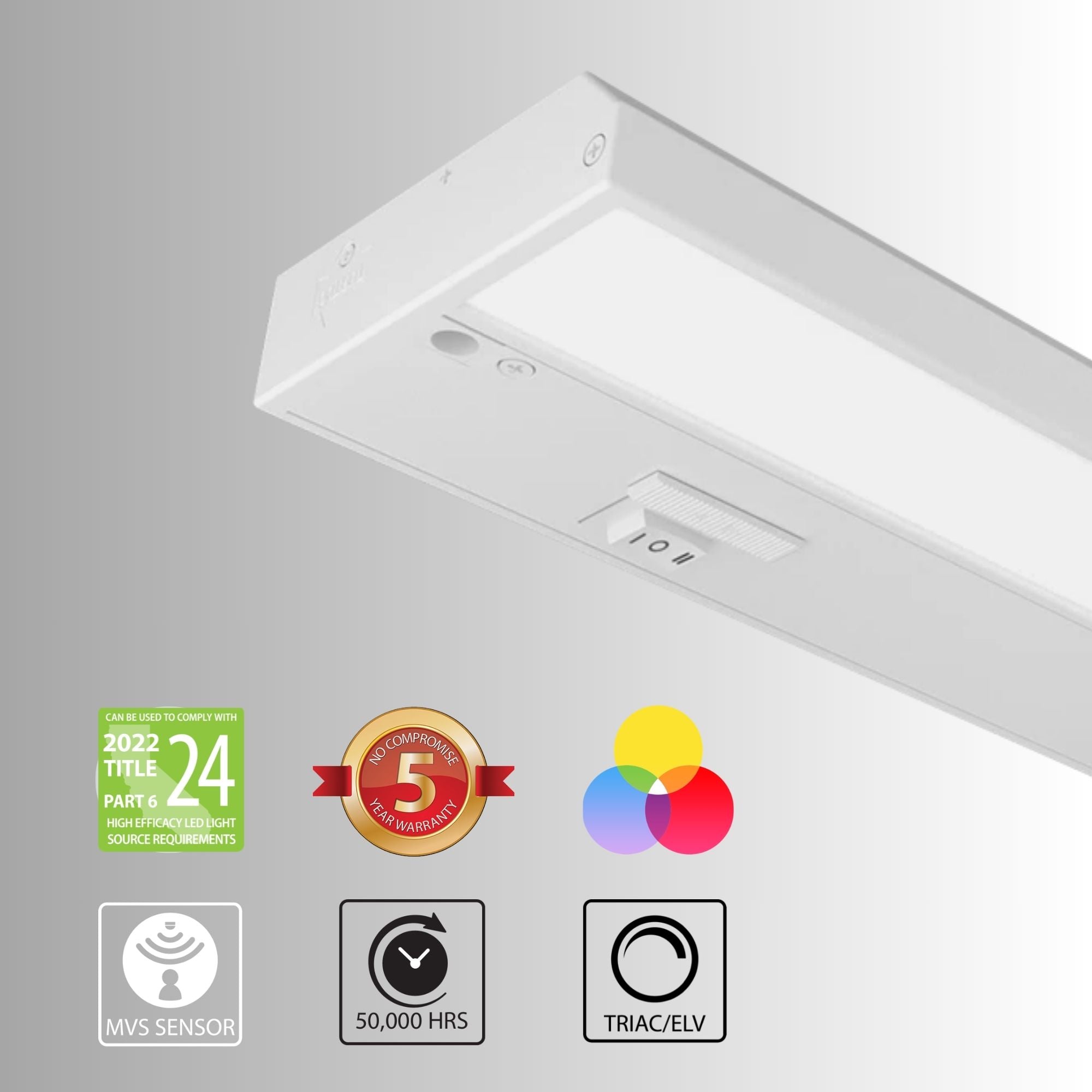 KNOOK 8" LED Under Cabinet Light, Selectable CCT, 4/2W, 120V, White