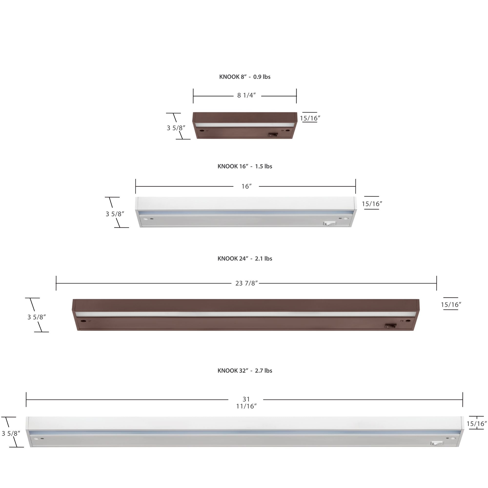 KNOOK 8" LED Under Cabinet Light, Selectable CCT, 4/2W, 120V, White