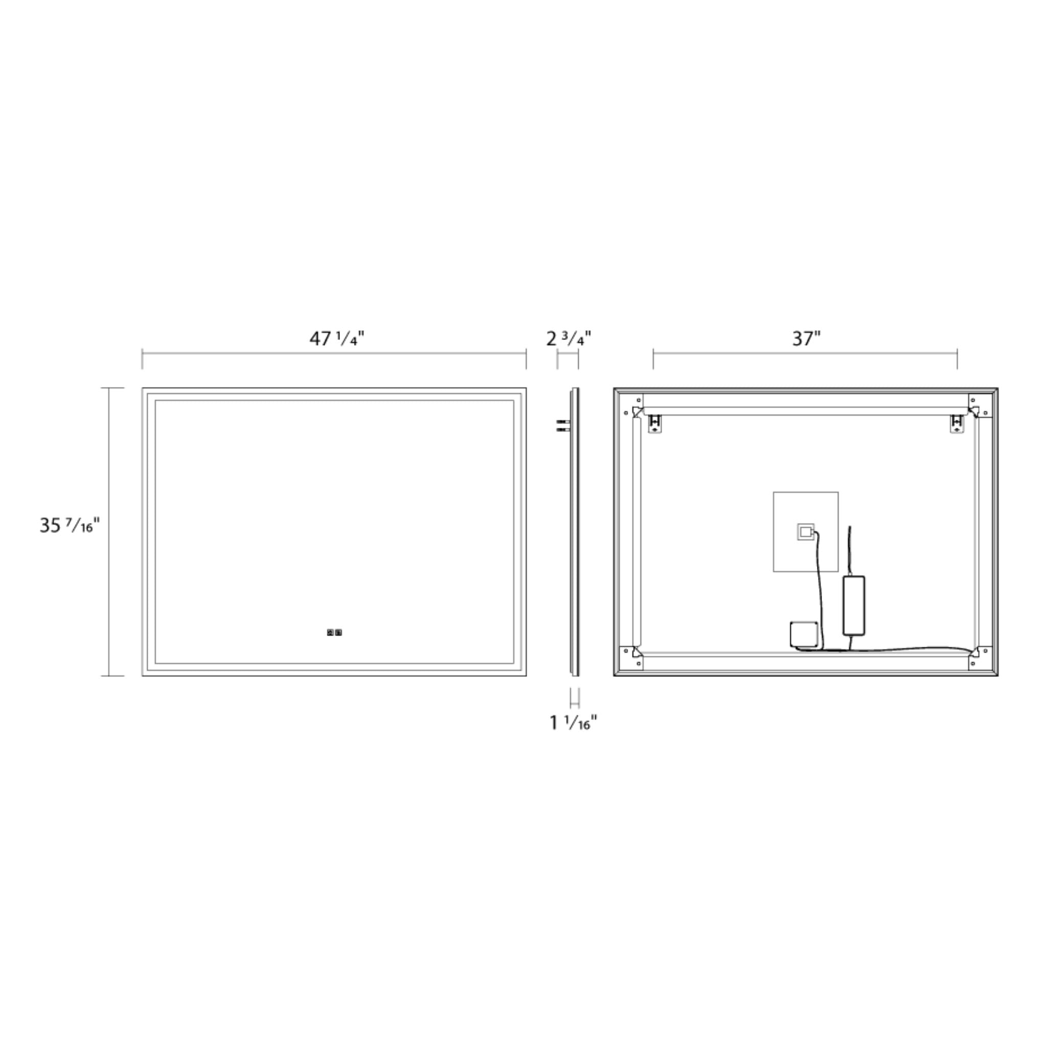RAB MIRA Mirror Light Frameless Rectangle 48"X36", Integrated LED with 5CCT
