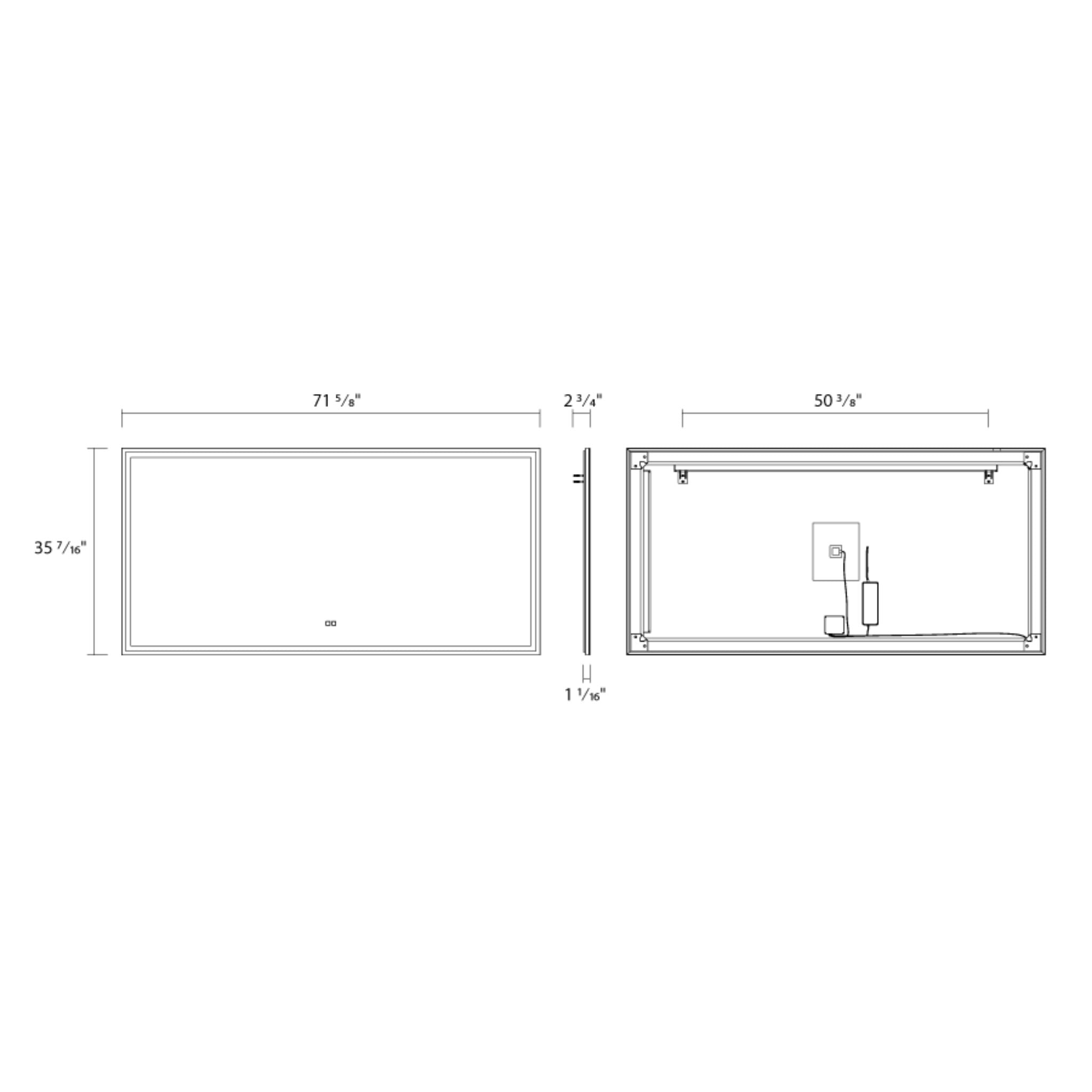 RAB MIRA Mirror Light Frameless Rectangle 72"X36", Integrated LED with 5CCT