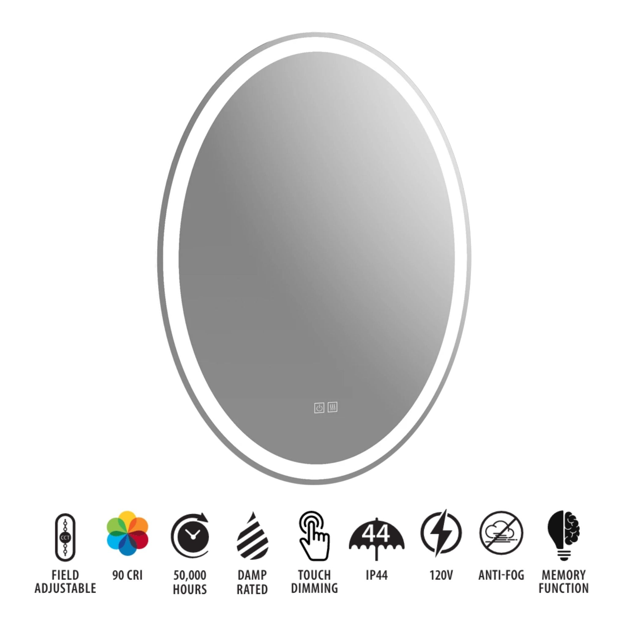 RAB MIRA Mirror Light Frameless Ellipse 24"X32", Integrated LED with 5CCT