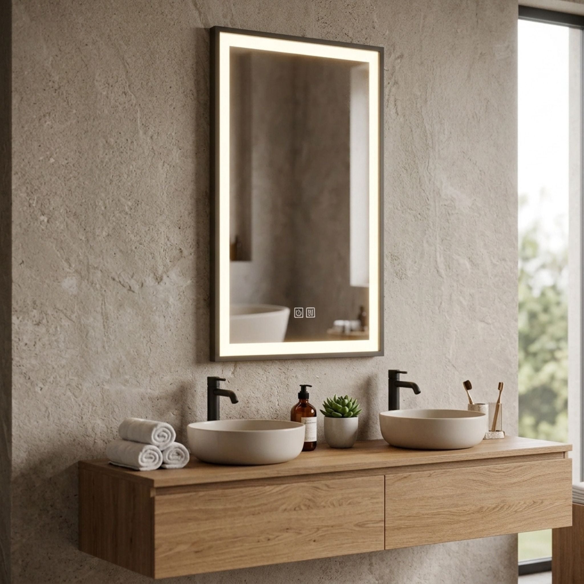 RAB MIRA Mirror Light with Black Frame Rectangle 24"X36", Integrated LED with 5CCT