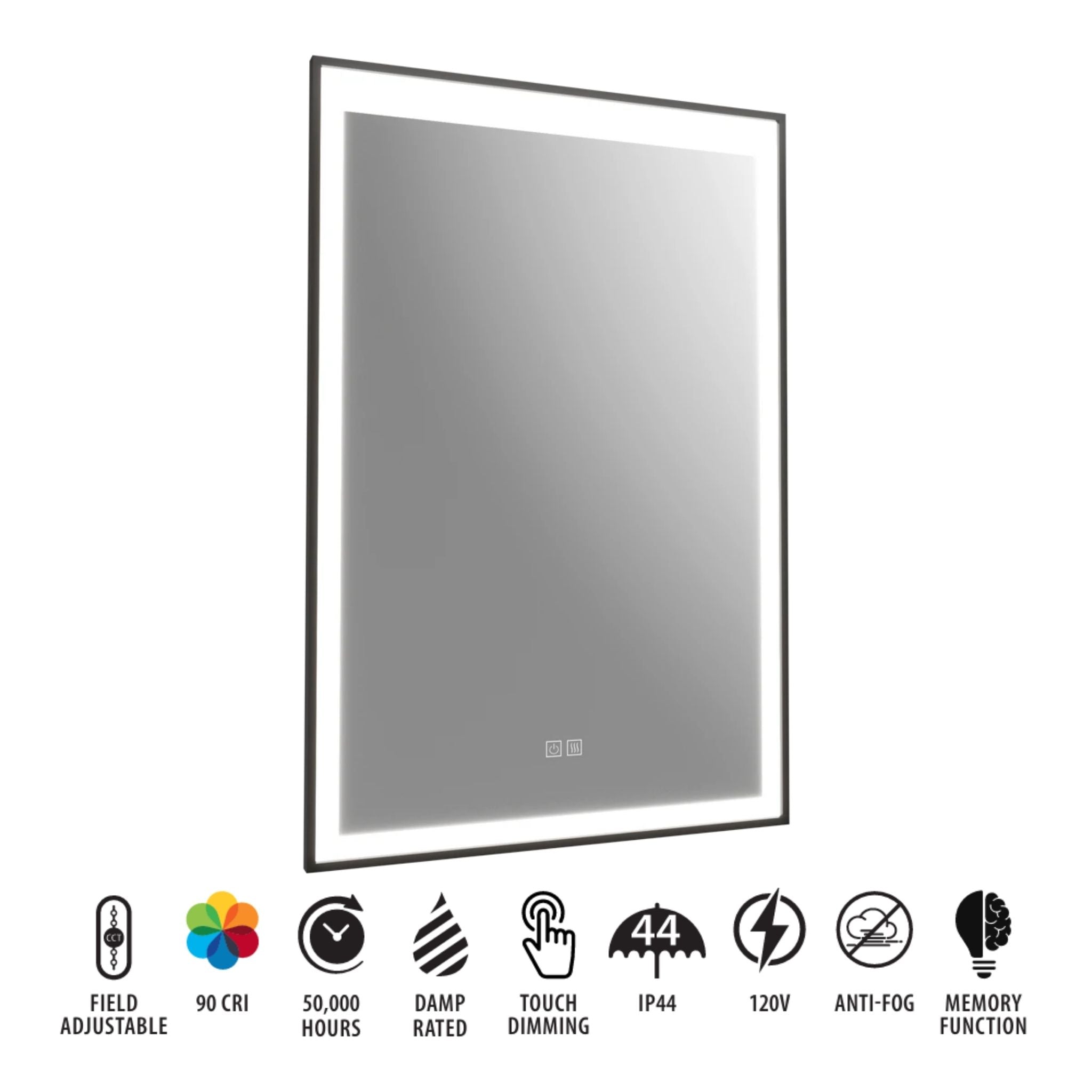 RAB MIRA Mirror Light with Black Frame Rectangle 24"X36", Integrated LED with 5CCT