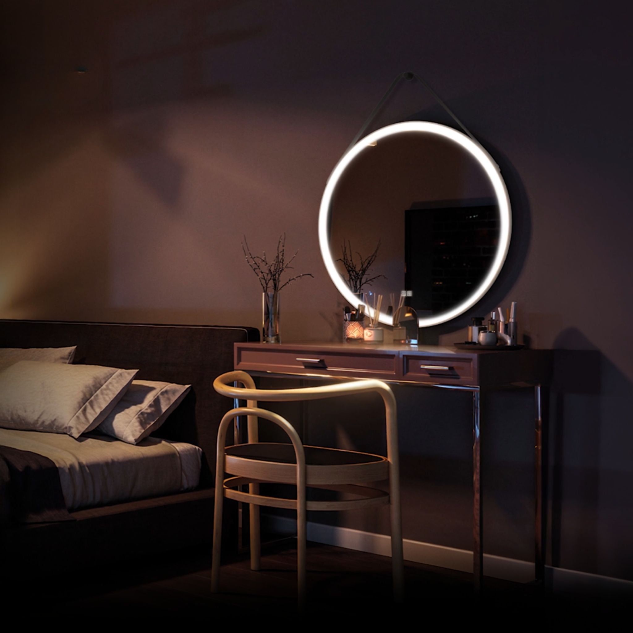 RAB MIRA Mirror Light with Black Frame Round 36", Integrated LED with 5CCT