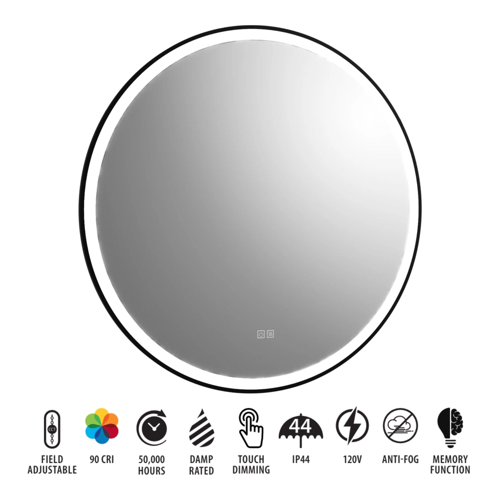 RAB MIRA Mirror Light with Black Frame Round 36", Integrated LED with 5CCT