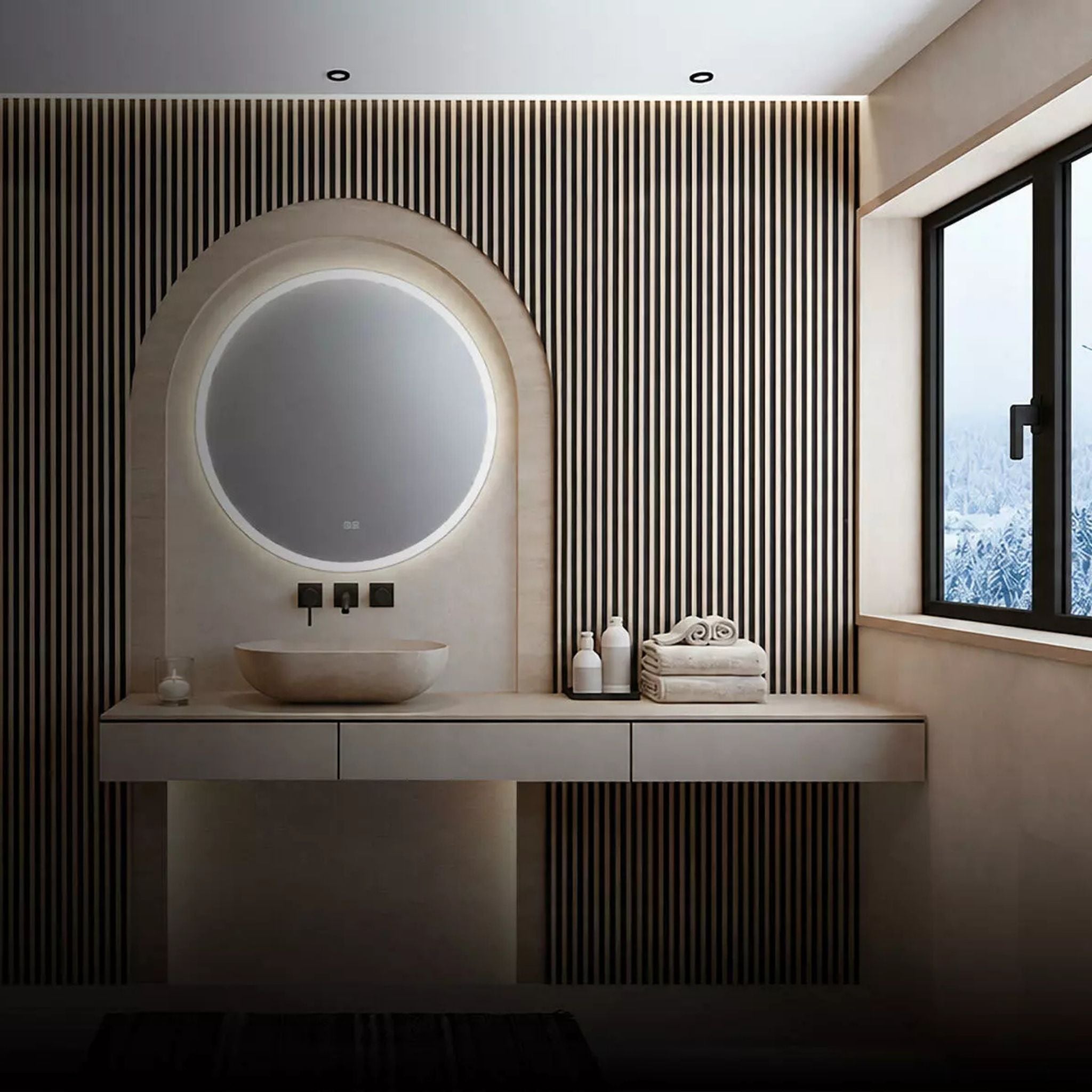 RAB MIRA Mirror Light with Black Frame Round 36", Integrated LED with 5CCT
