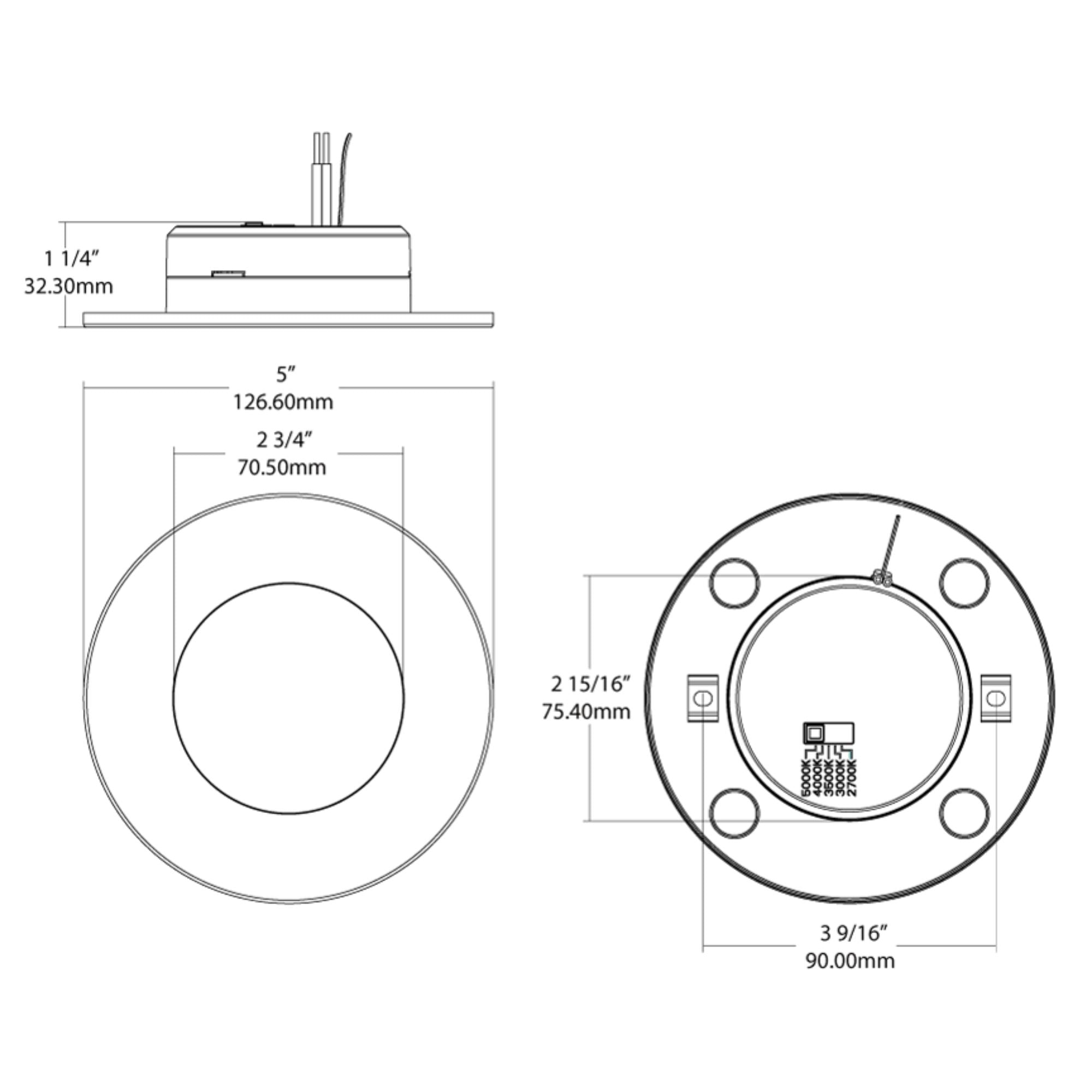 PUCKFA 4" LED Surface Mount Light, Selectable CCT, White Finish, 120V