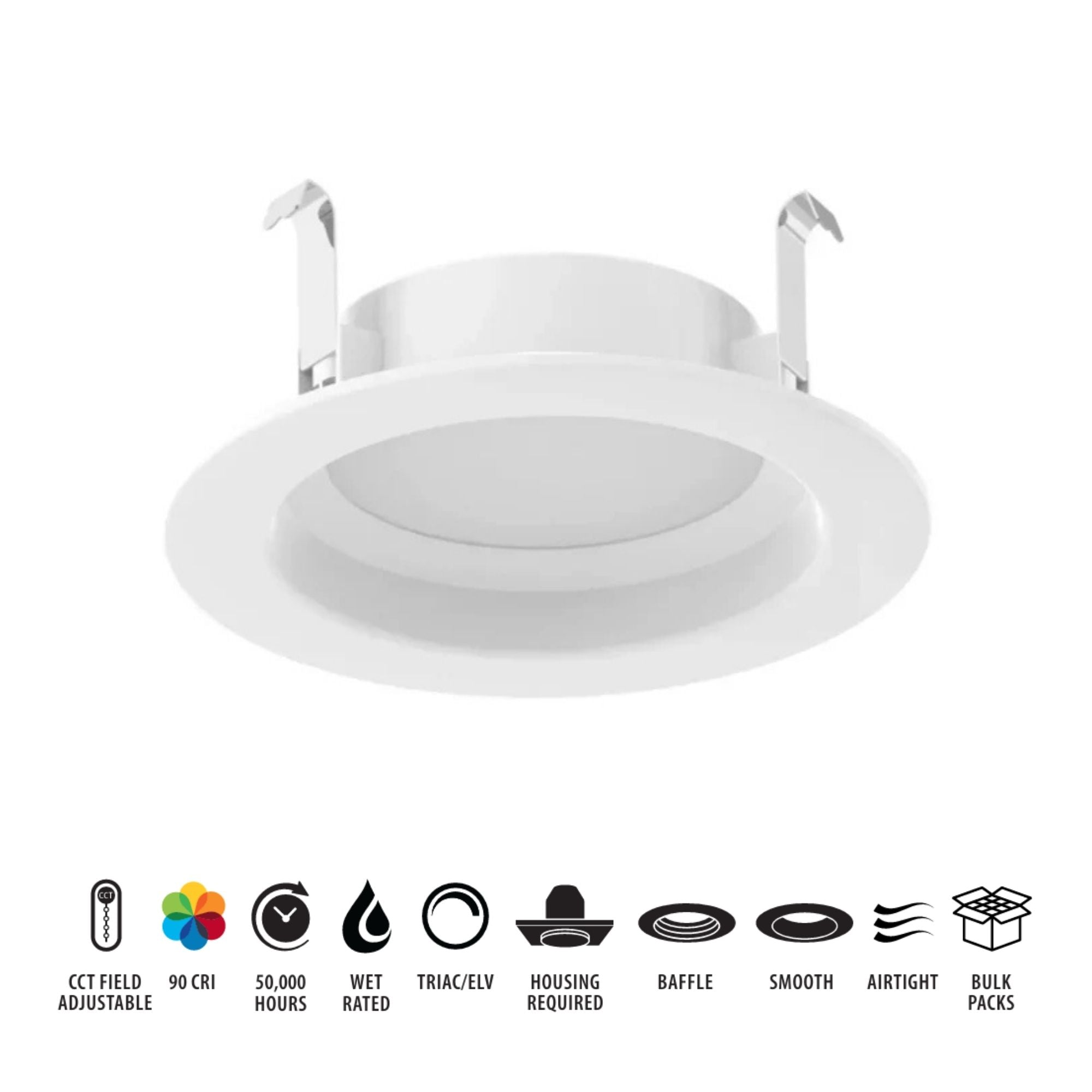 RAB R34-4/BP 4 in. Open Reflector Retrofit Downlight 8W 700 Lumens Selectable CCT 12-Pack