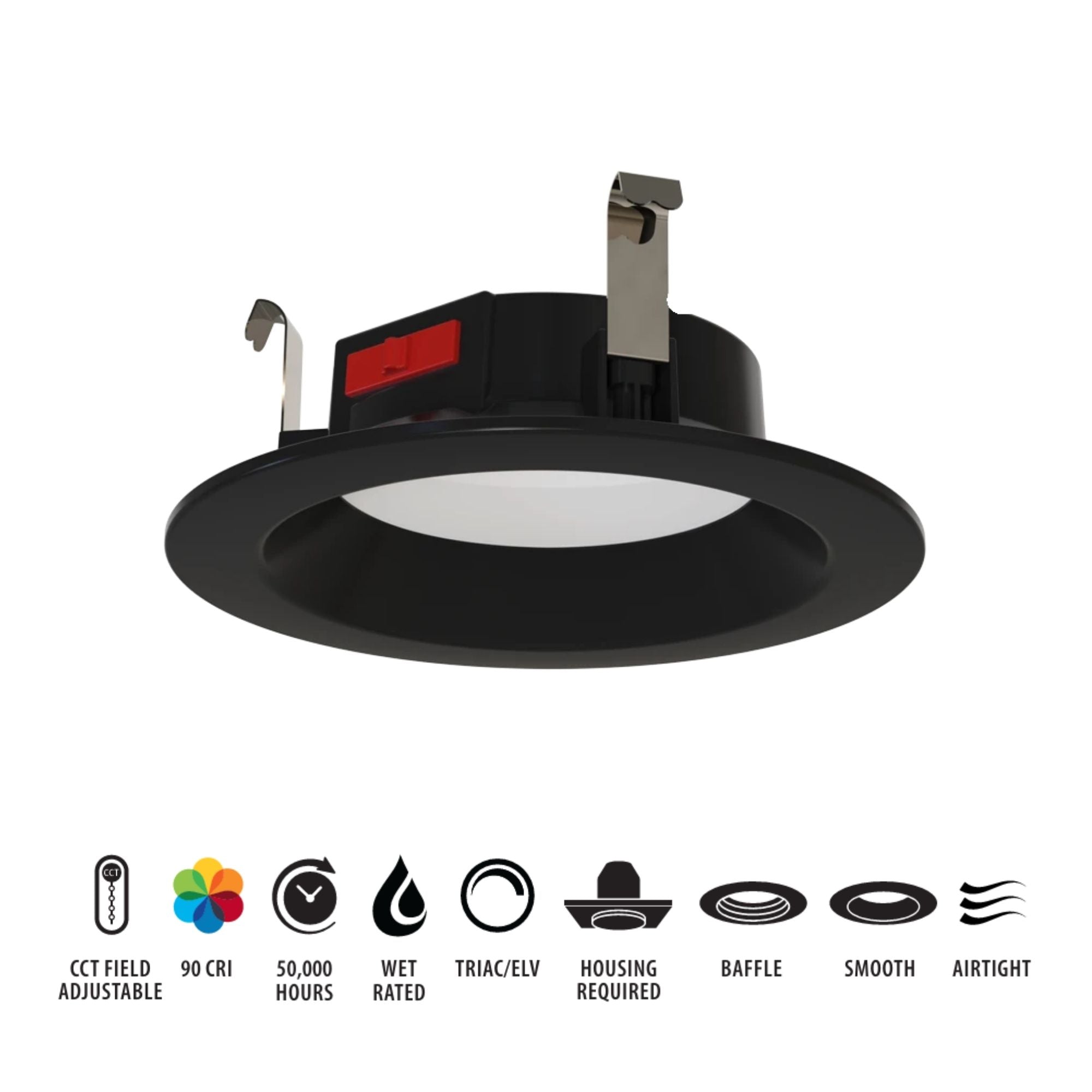 RAB R34-4-K 4 in. Open Reflector Retrofit Downlight 8W 700 Lumens Selectable CCT Wet Rated, Black