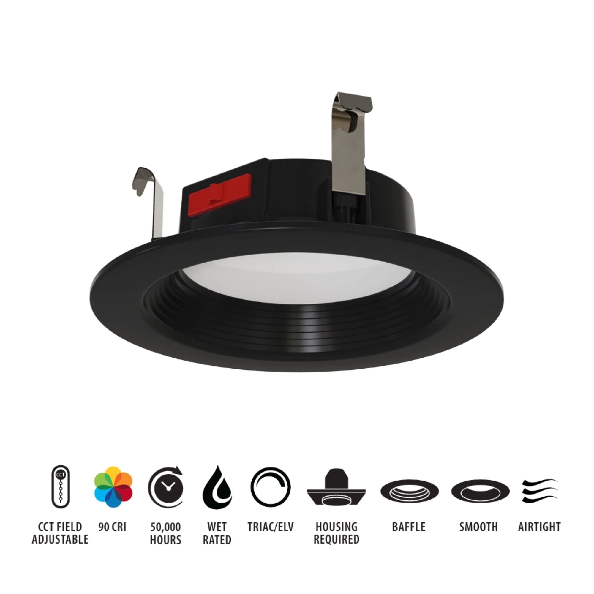 RAB R34-4B-K 4 in. Open Baffle Retrofit Downlight 8W 700 Lumens Selectable CCT Wet Rated, Black