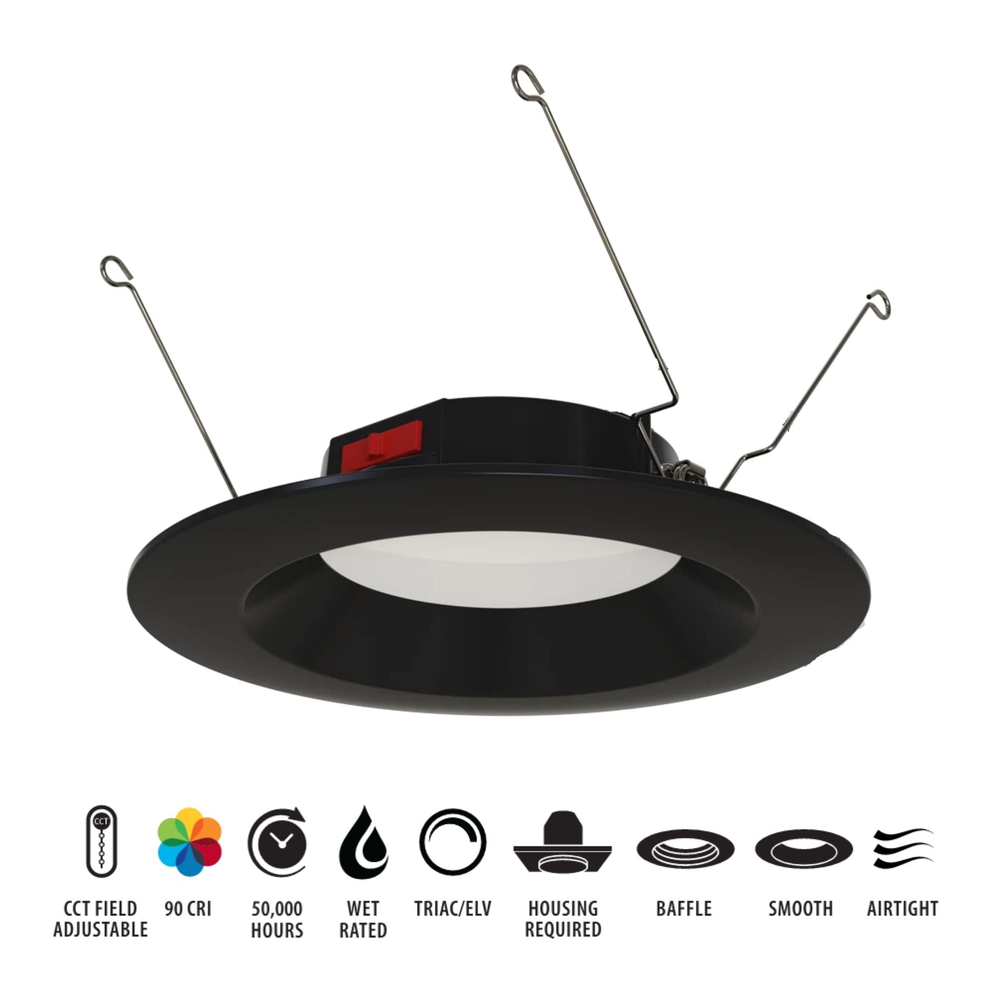 RAB R34-6-K 6 in. Open Reflector Retrofit Downlight 10W 900 Lumens Selectable CCT Wet Rated, Black