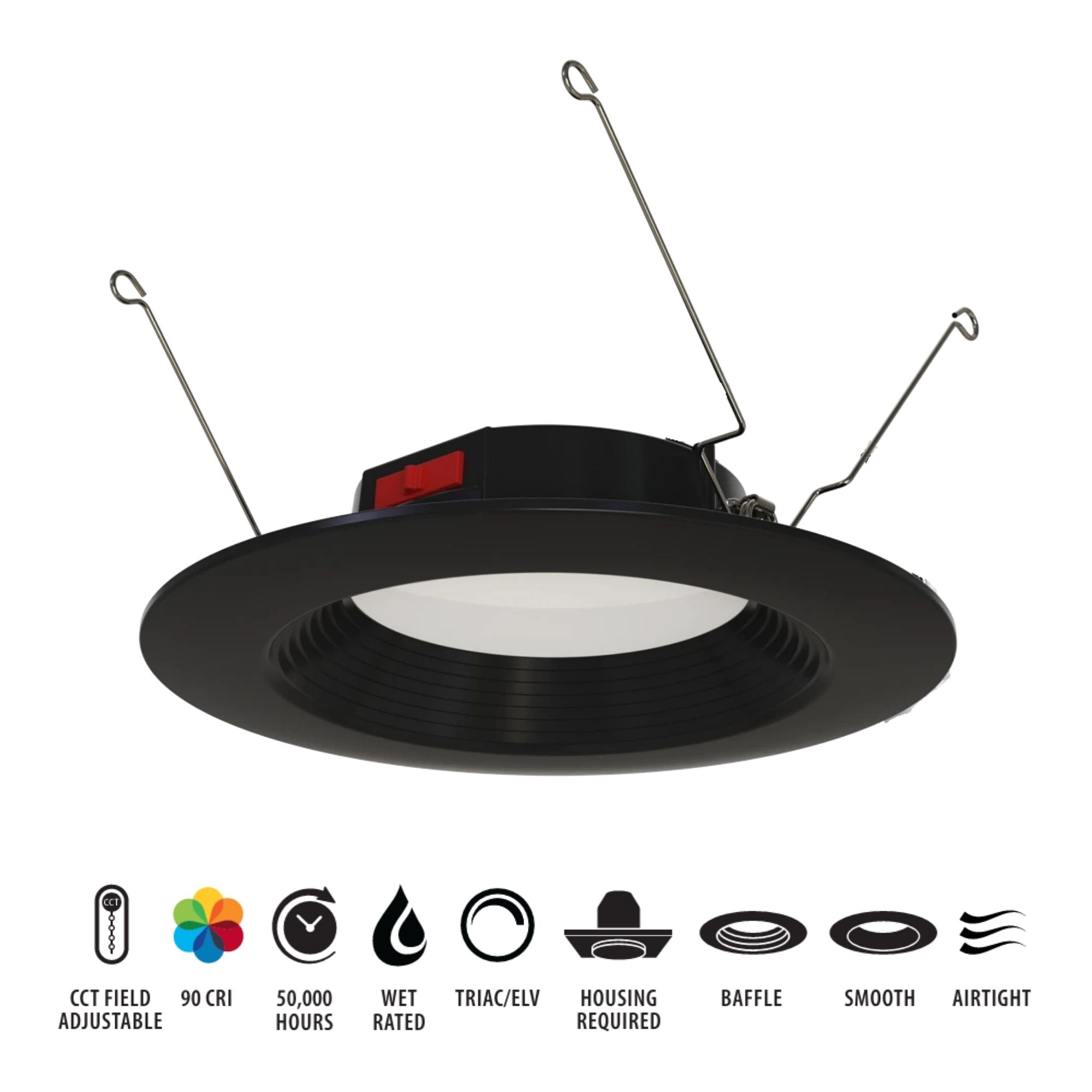 RAB R34-6B-K 6 in. Open Baffle Retrofit Downlight 10W 900 Lumens Selectable CCT Wet Rated, Black