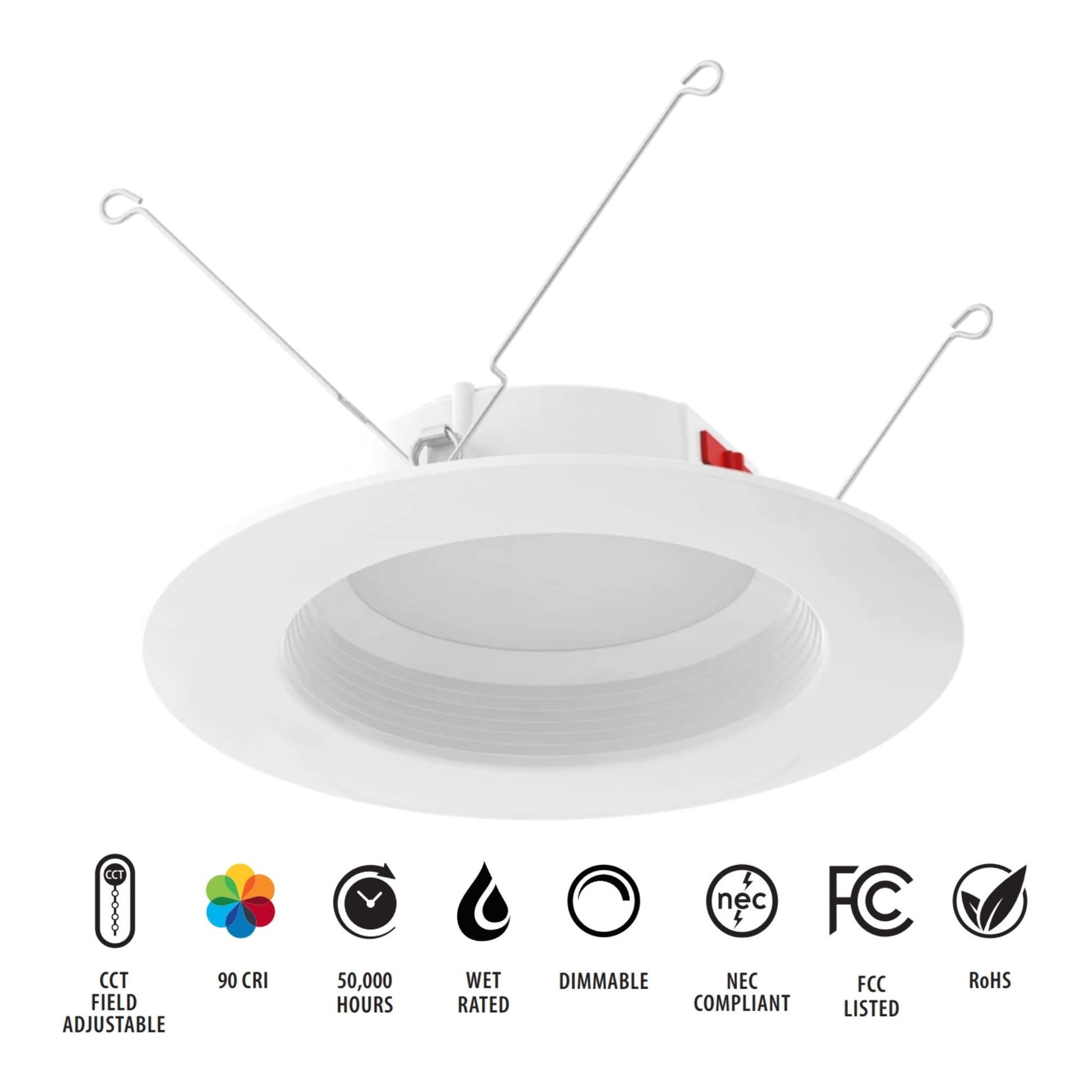 6" R34 Retrofit LED Can Light, 900 Lm, CCT-Adjustable, Round Baffle Trim - Bees Lighting