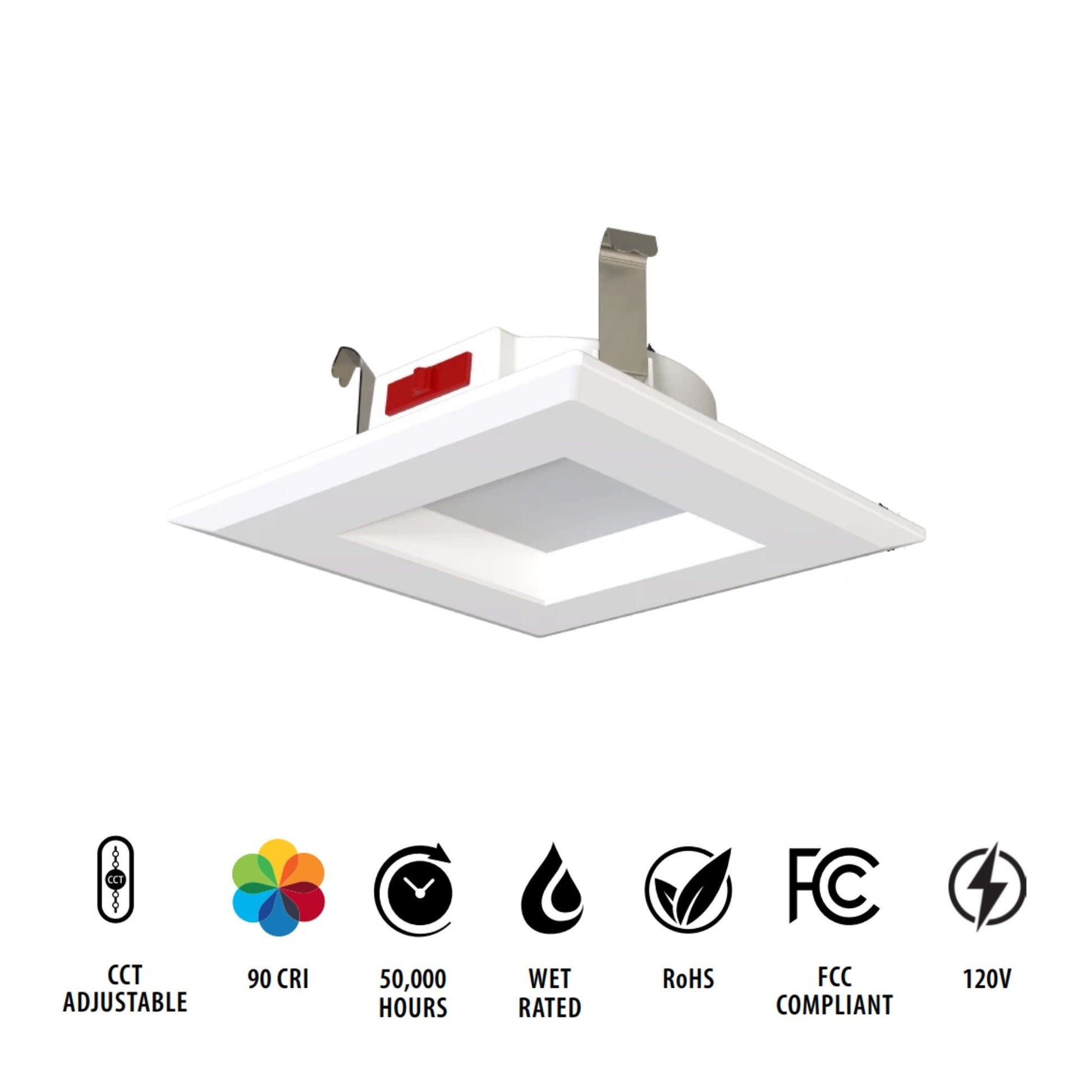 4" R34 Retrofit LED Can Light, 600 Lm, CCT-Adjustable, Square Smooth Trim - Bees Lighting