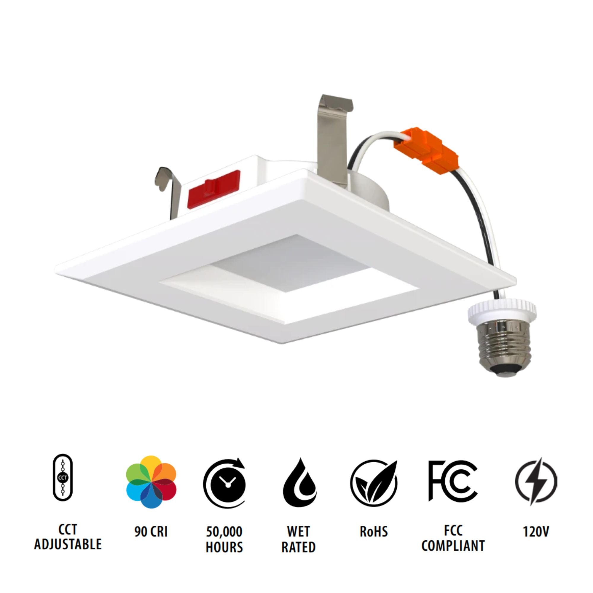 4" R34 Retrofit LED Can Light, 600 Lm, CCT-Adjustable, Square Smooth Trim