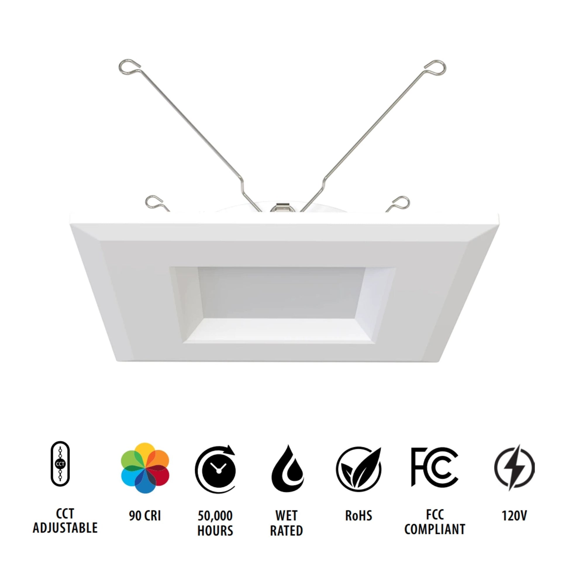 6" R34 Retrofit LED Can Light, 900 Lm, CCT-Adjustable, Square Smooth Trim - Bees Lighting