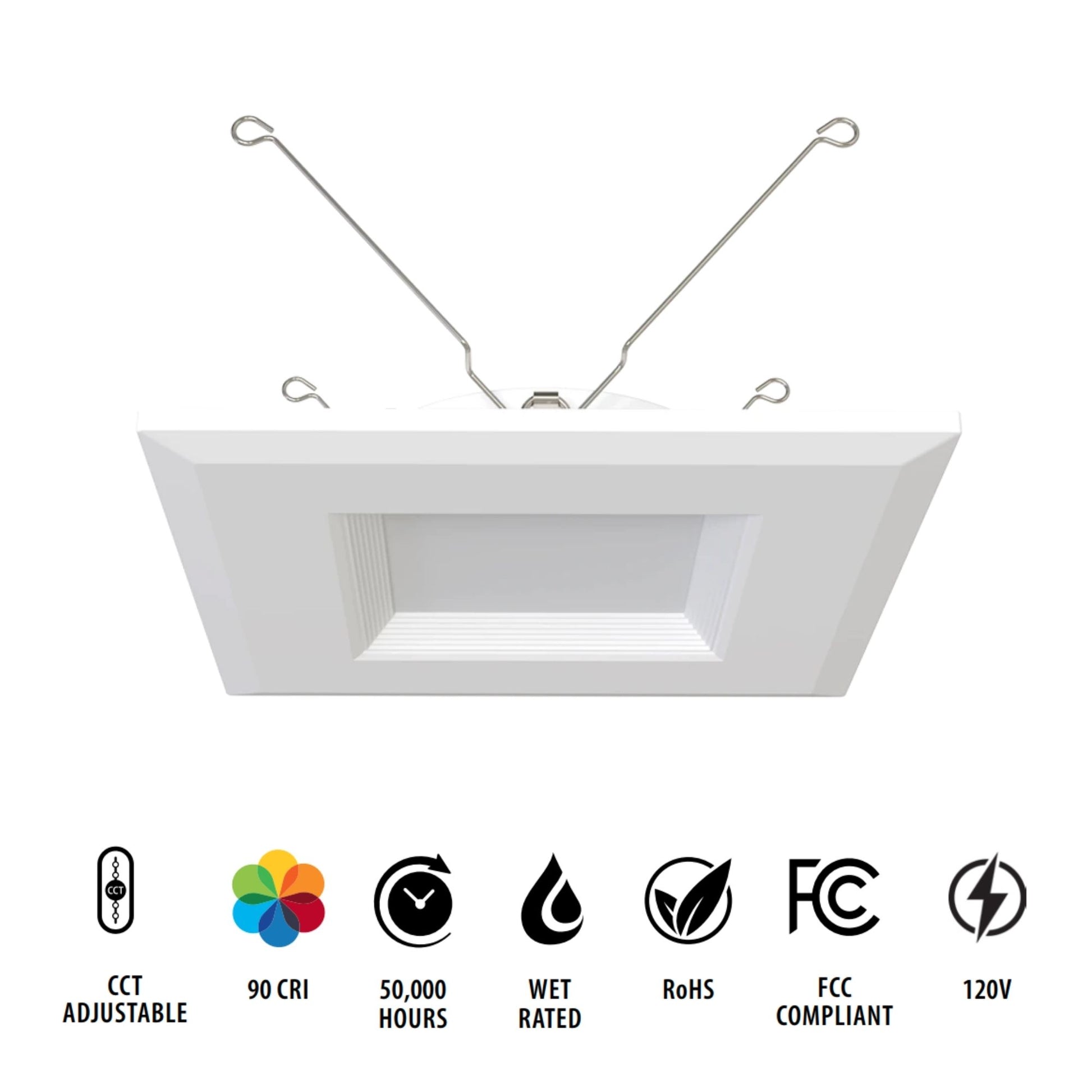 6" R34 Retrofit LED Can Light, 900 Lm, CCT-Adjustable, Square Baffle Trim - Bees Lighting