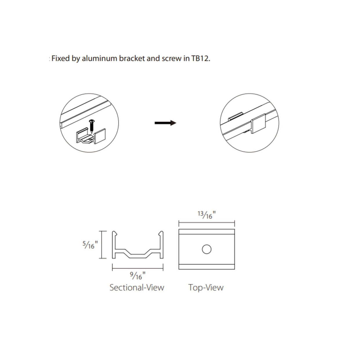 TB12 mounting bracket diagram with sectional and top view illustrations
