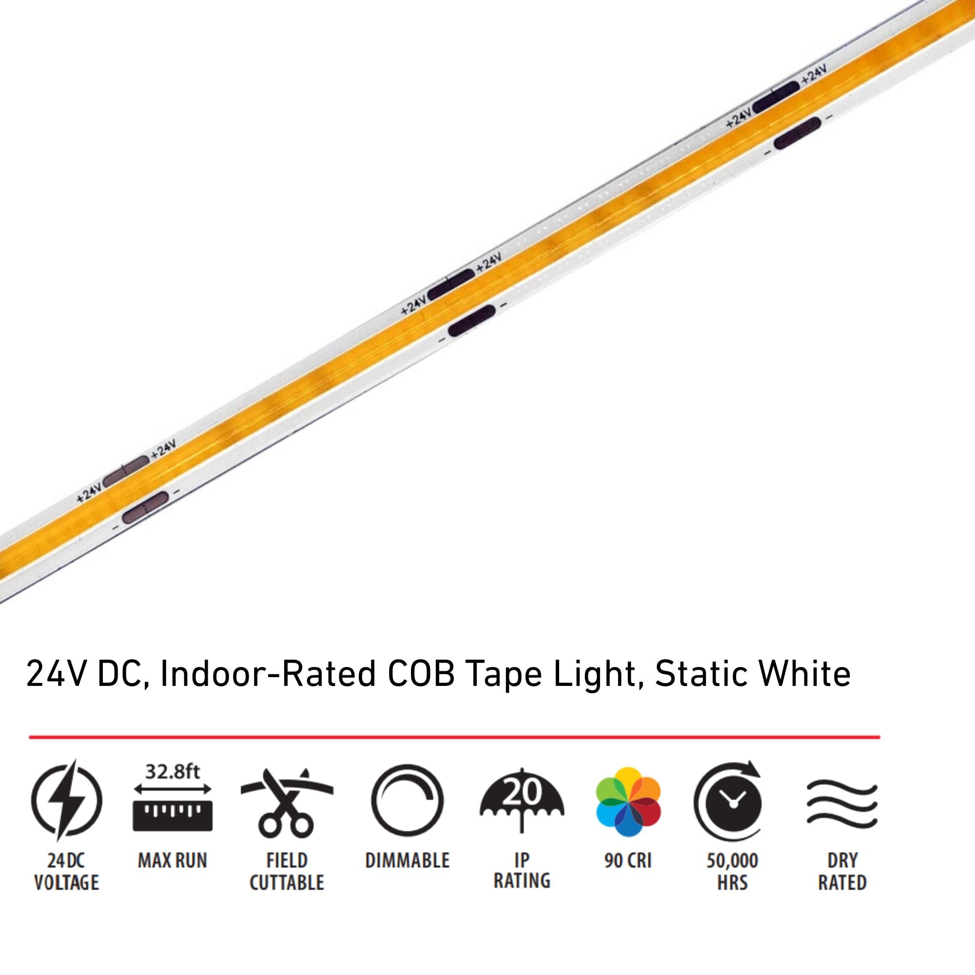 ARCTAPE No-Pixel COB LED Tape Light, 32Ft Reel, 4000K, 238 Lm/Ft, 24V - Bees Lighting